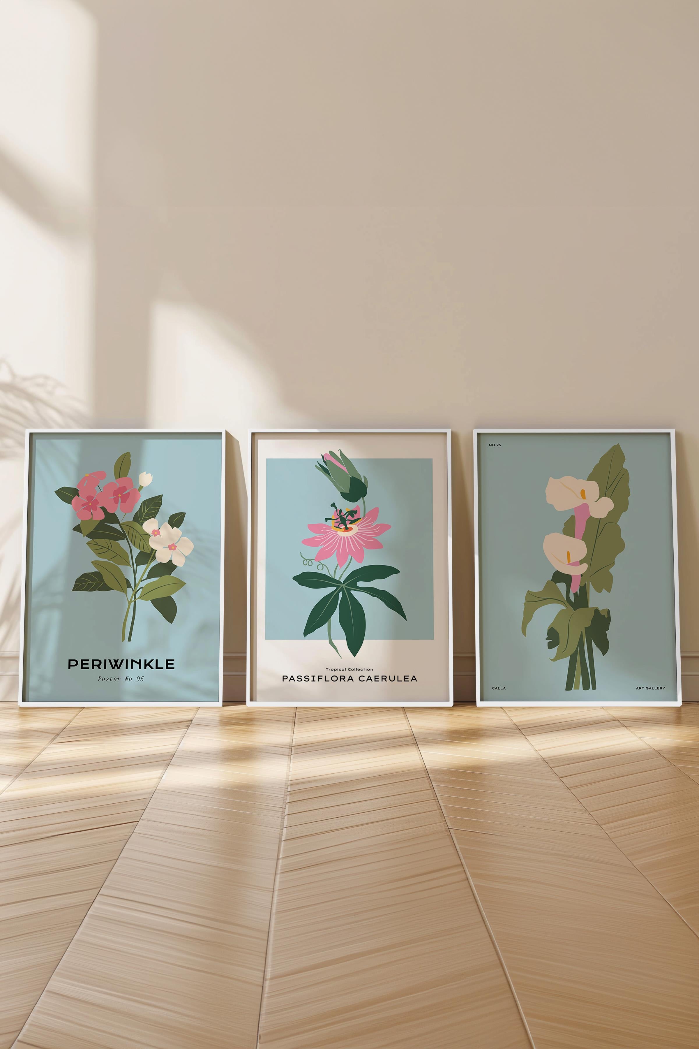 Çerçeveli Tablo Seti, 3 Adet Beyaz Çerçeve ve Minimalist Çizim Temalı Poster Seti, No:300617