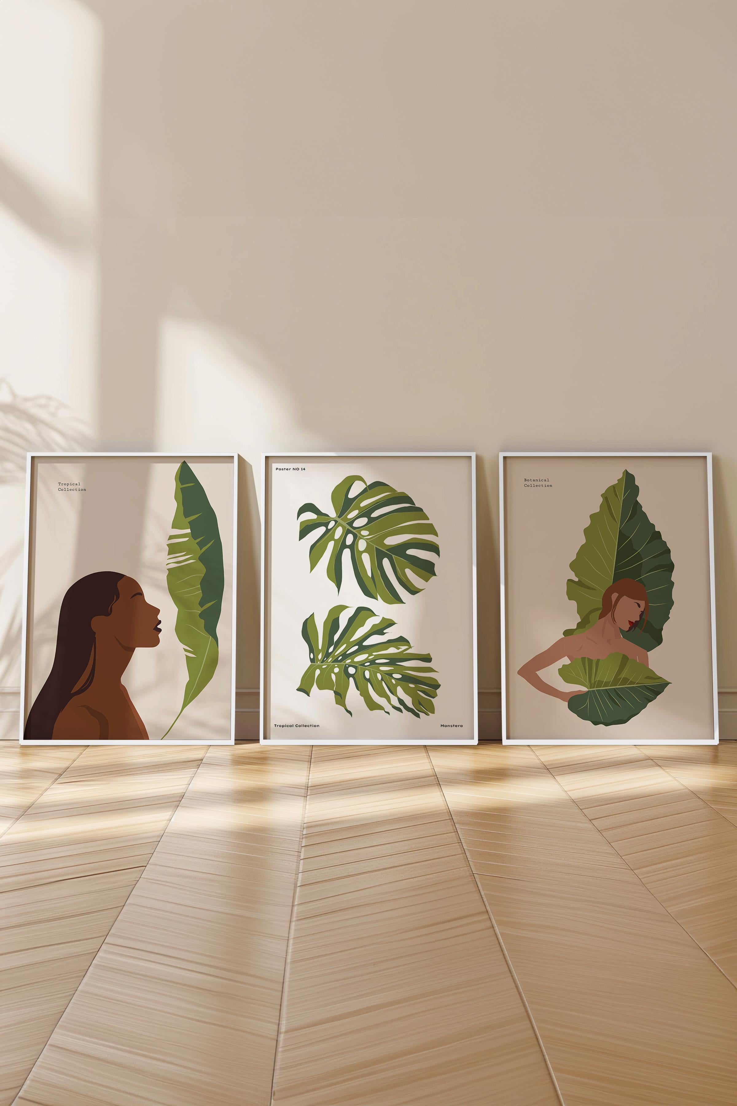 Çerçeveli Tablo Seti, 3 Adet Beyaz Çerçeve ve Minimalist Çizim Temalı Poster Seti, No:300618