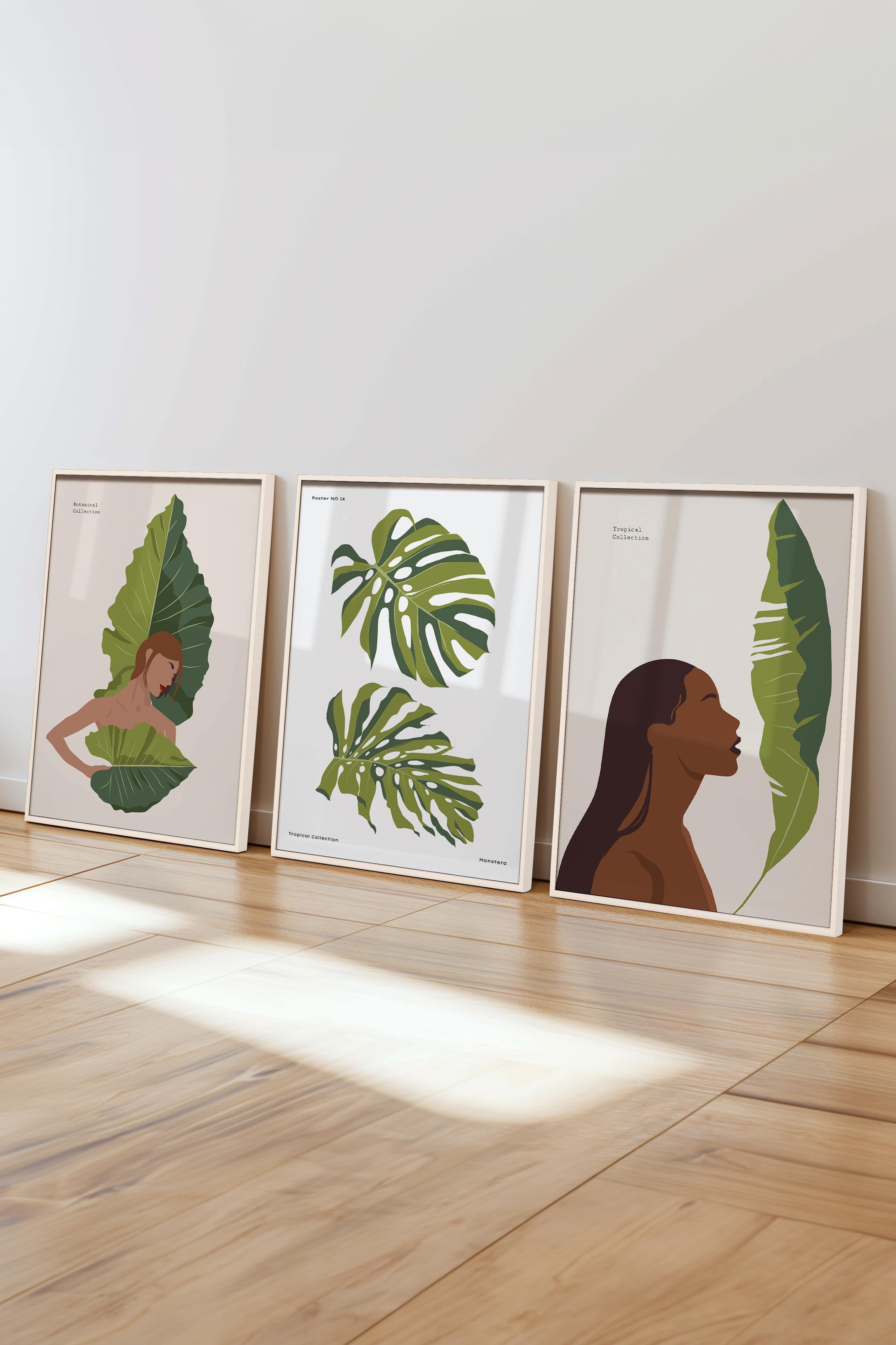 Çerçeveli Tablo Seti, 3 Adet Beyaz Çerçeve ve Minimalist Çizim Temalı Poster Seti, No:300618