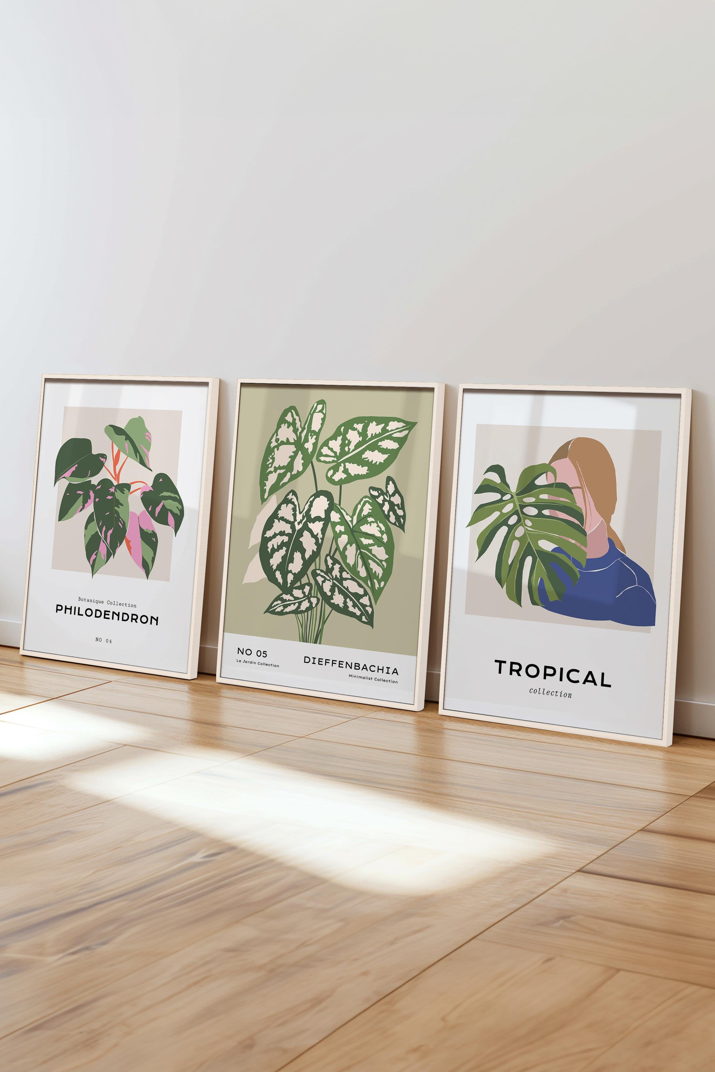 Çerçeveli Tablo Seti, 3 Adet Beyaz Çerçeve ve Minimalist Çizim Temalı Poster Seti, No:300619