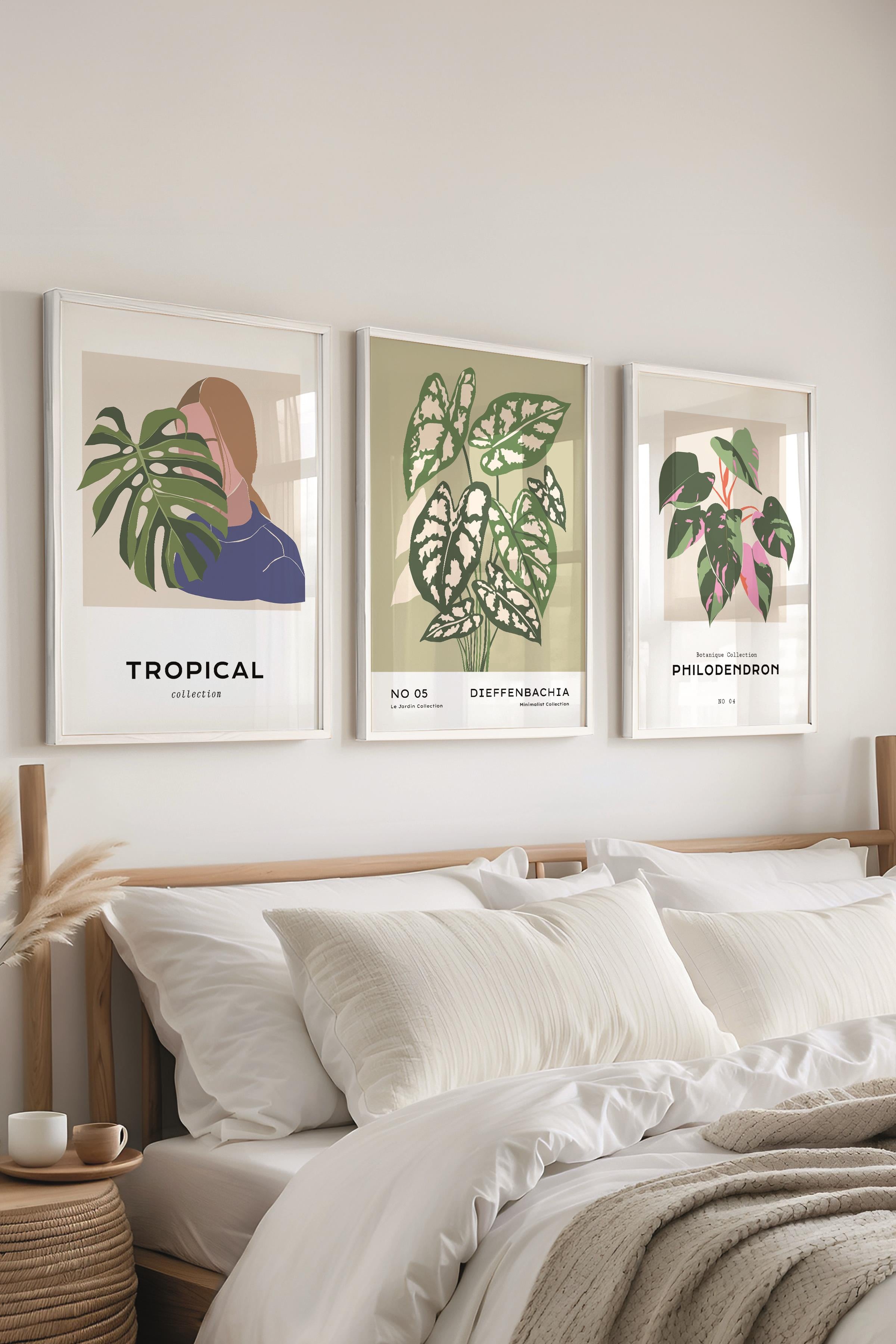 Çerçeveli Tablo Seti, 3 Adet Beyaz Çerçeve ve Minimalist Çizim Temalı Poster Seti, No:300619