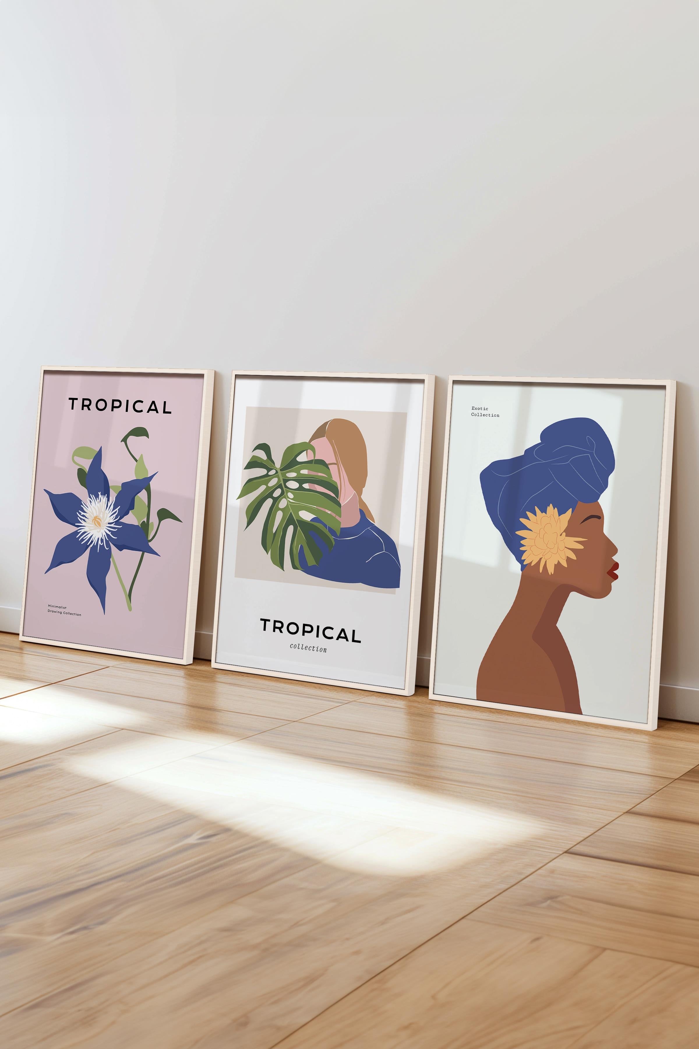 Çerçeveli Tablo Seti, 3 Adet Beyaz Çerçeve ve Minimalist Çizim Temalı Poster Seti, No:300621