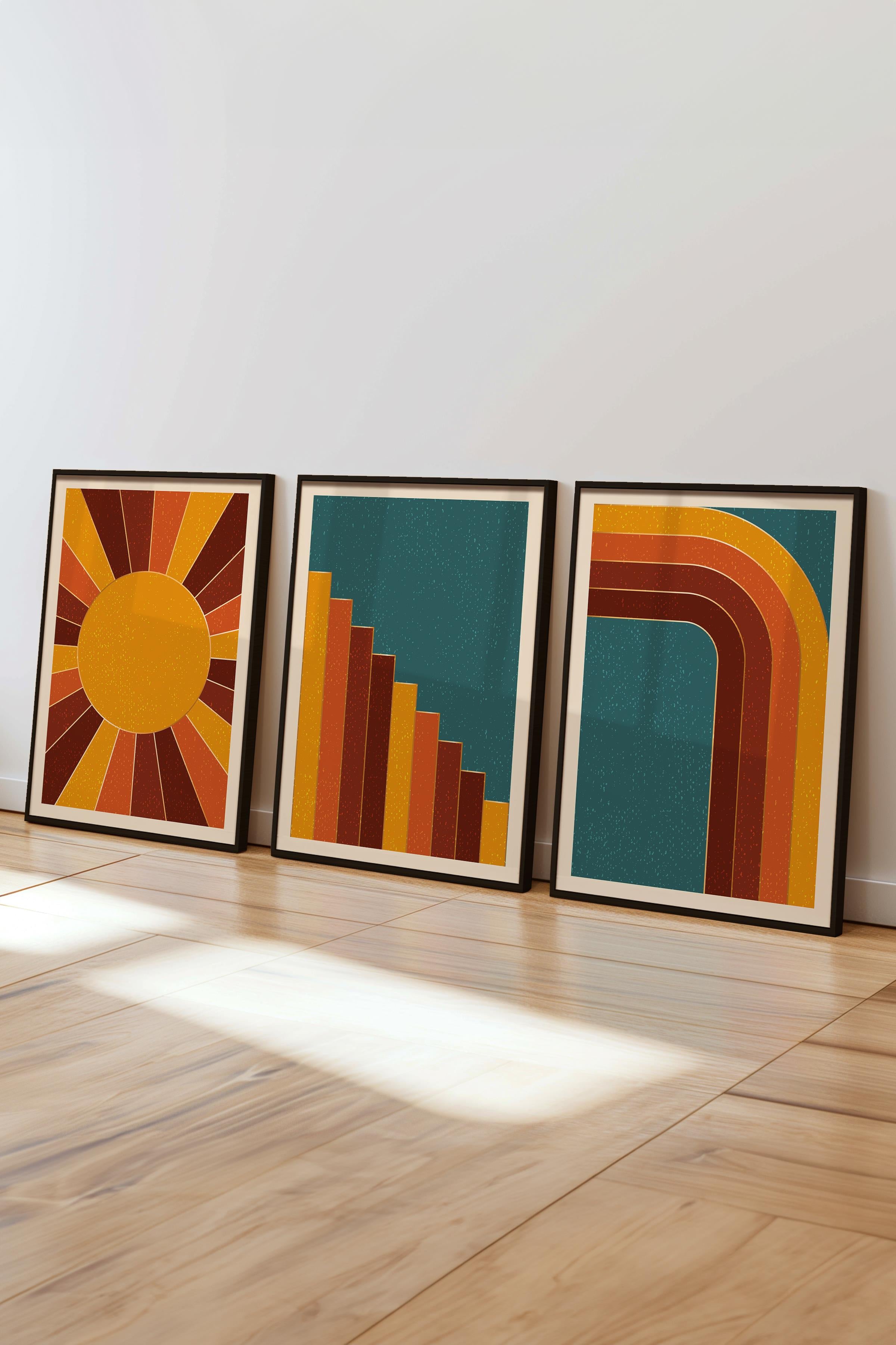 Çerçeveli Tablo Seti, 3 Adet Siyah Çerçeve ve Geometrik Temalı Poster Seti, Duvar Tablosu No:300642