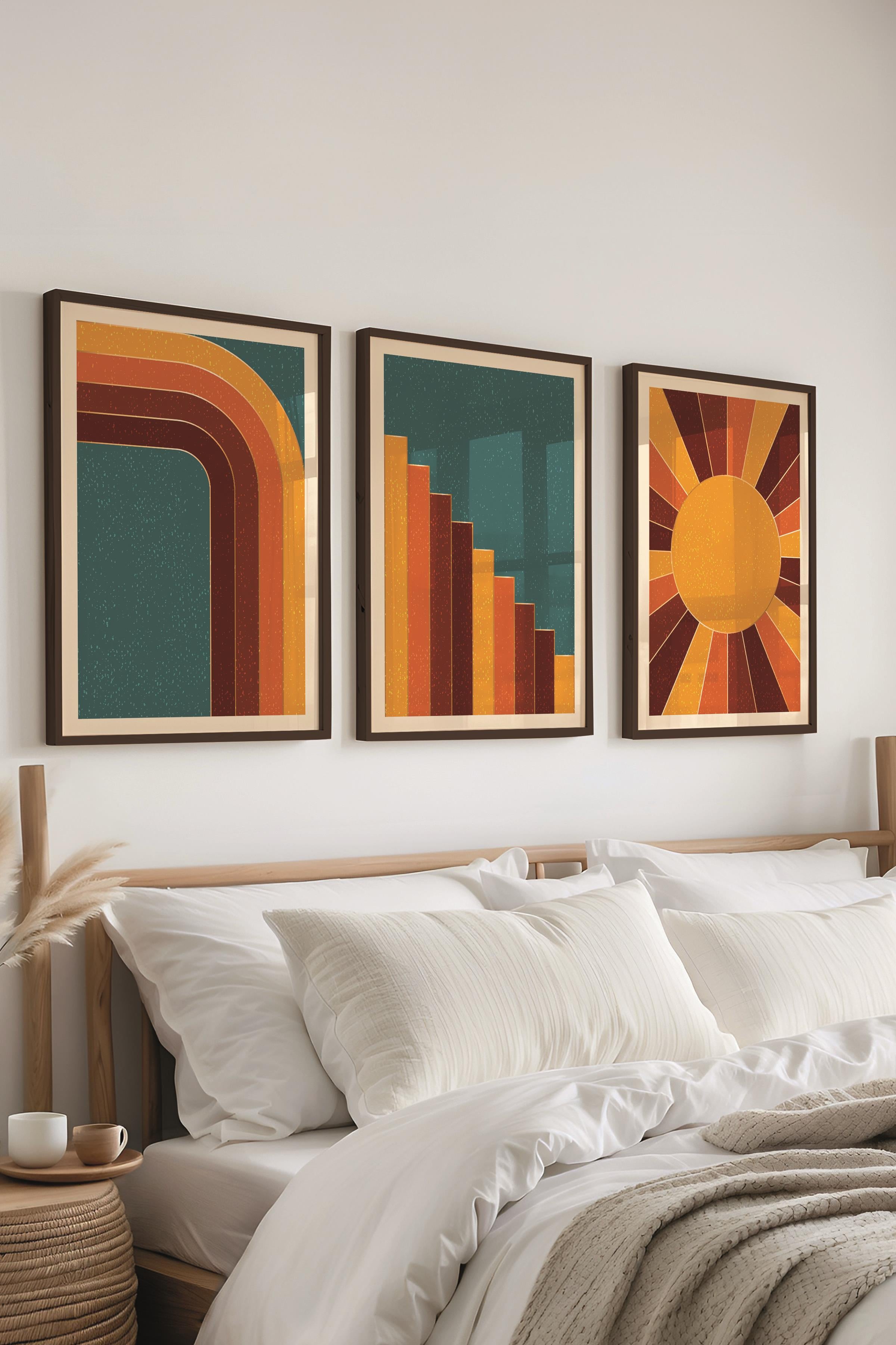 Çerçeveli Tablo Seti, 3 Adet Siyah Çerçeve ve Geometrik Temalı Poster Seti, Duvar Tablosu No:300642