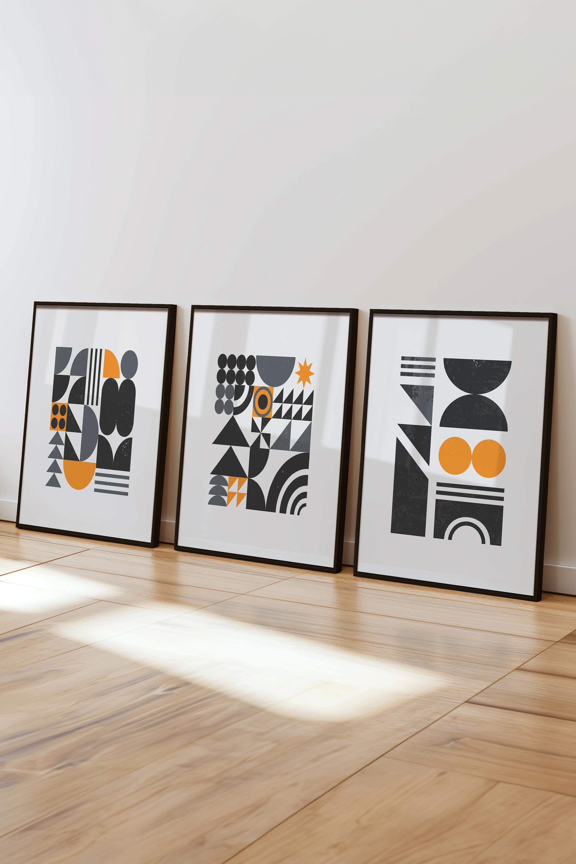 Çerçeveli Tablo Seti, 3 Adet Siyah Çerçeve ve Geometrik Temalı Poster Seti, Duvar Tablosu No:300643