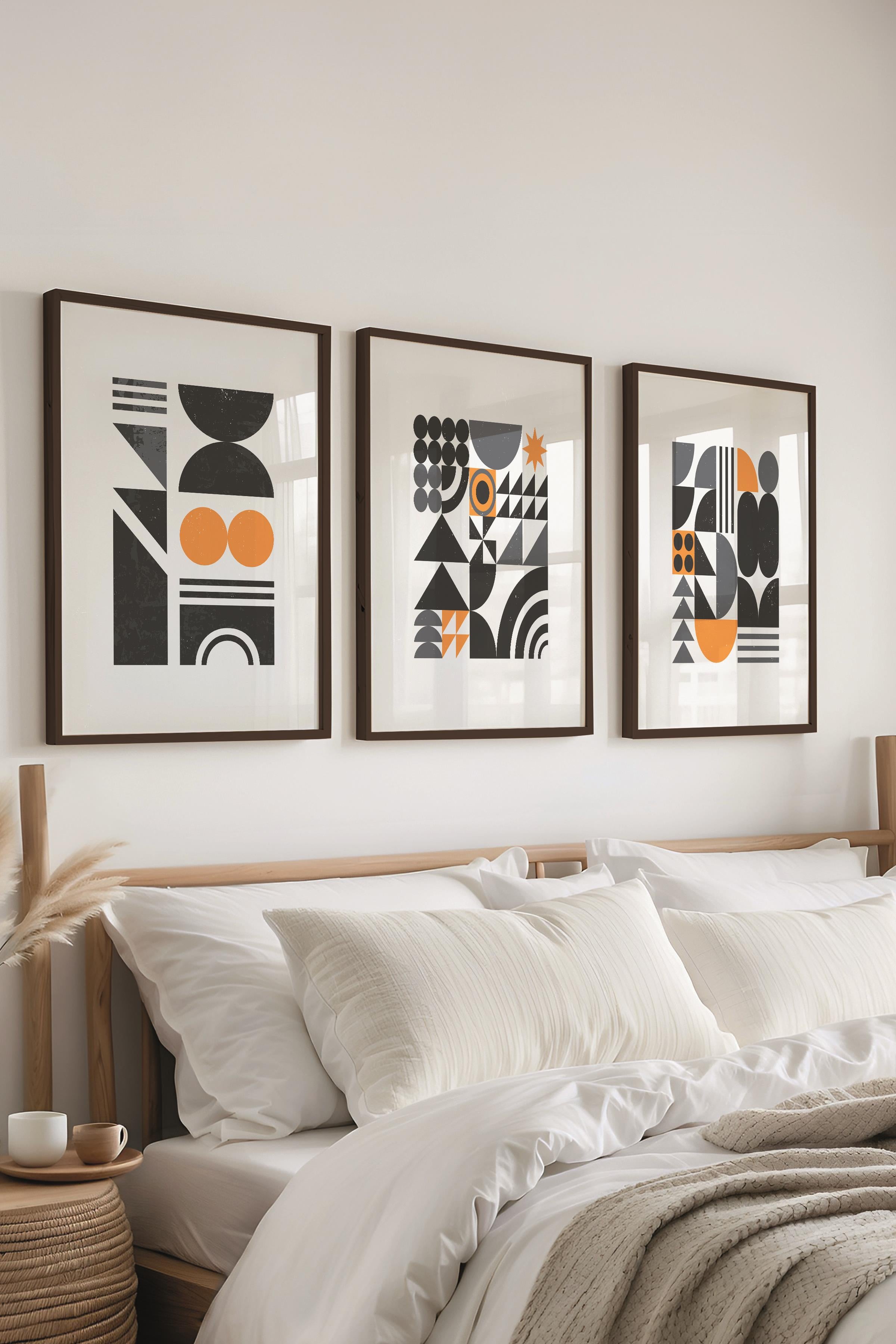 Çerçeveli Tablo Seti, 3 Adet Siyah Çerçeve ve Geometrik Temalı Poster Seti, Duvar Tablosu No:300643