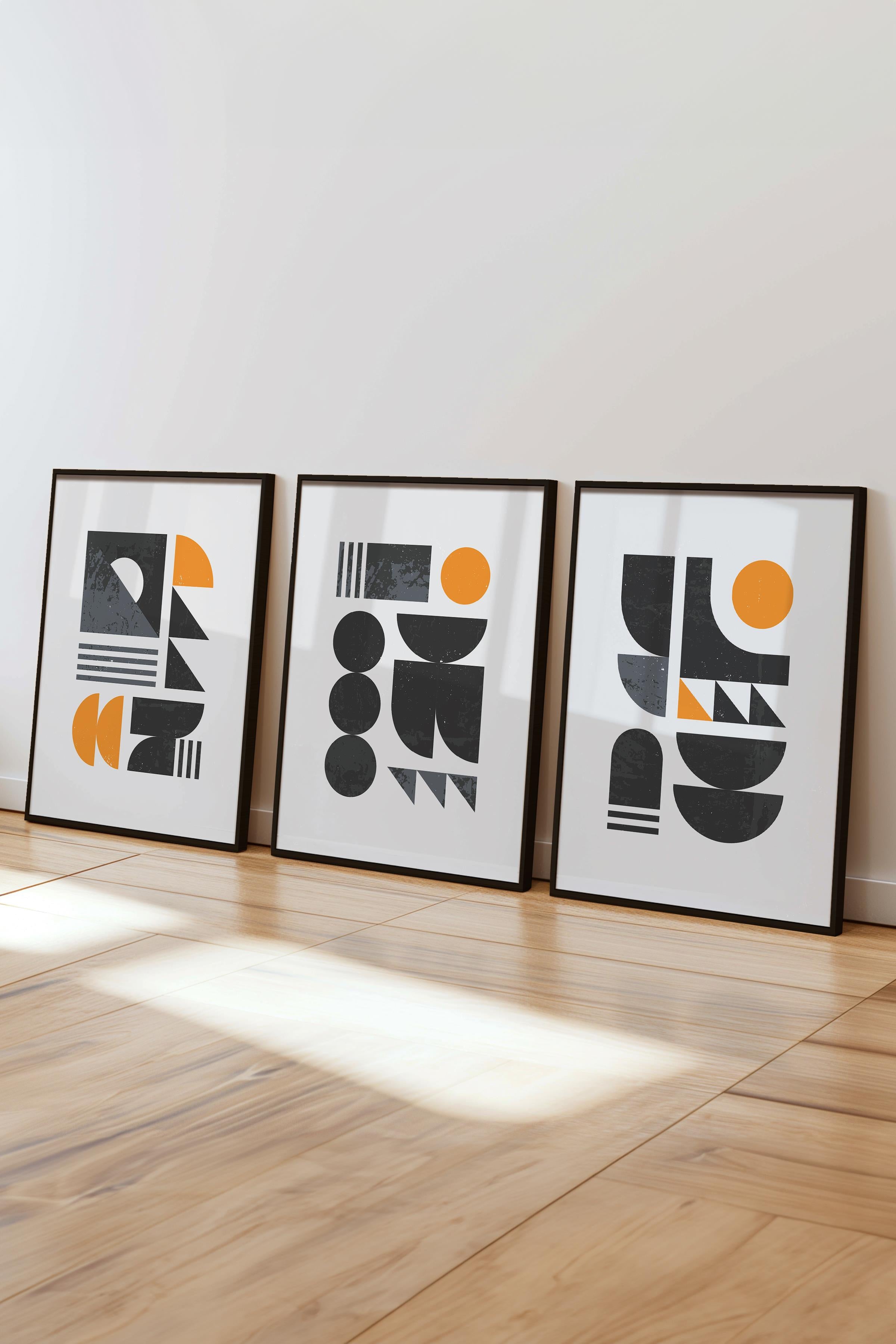 Çerçeveli Tablo Seti, 3 Adet Siyah Çerçeve ve Geometrik Temalı Poster Seti, Duvar Tablosu No:300644