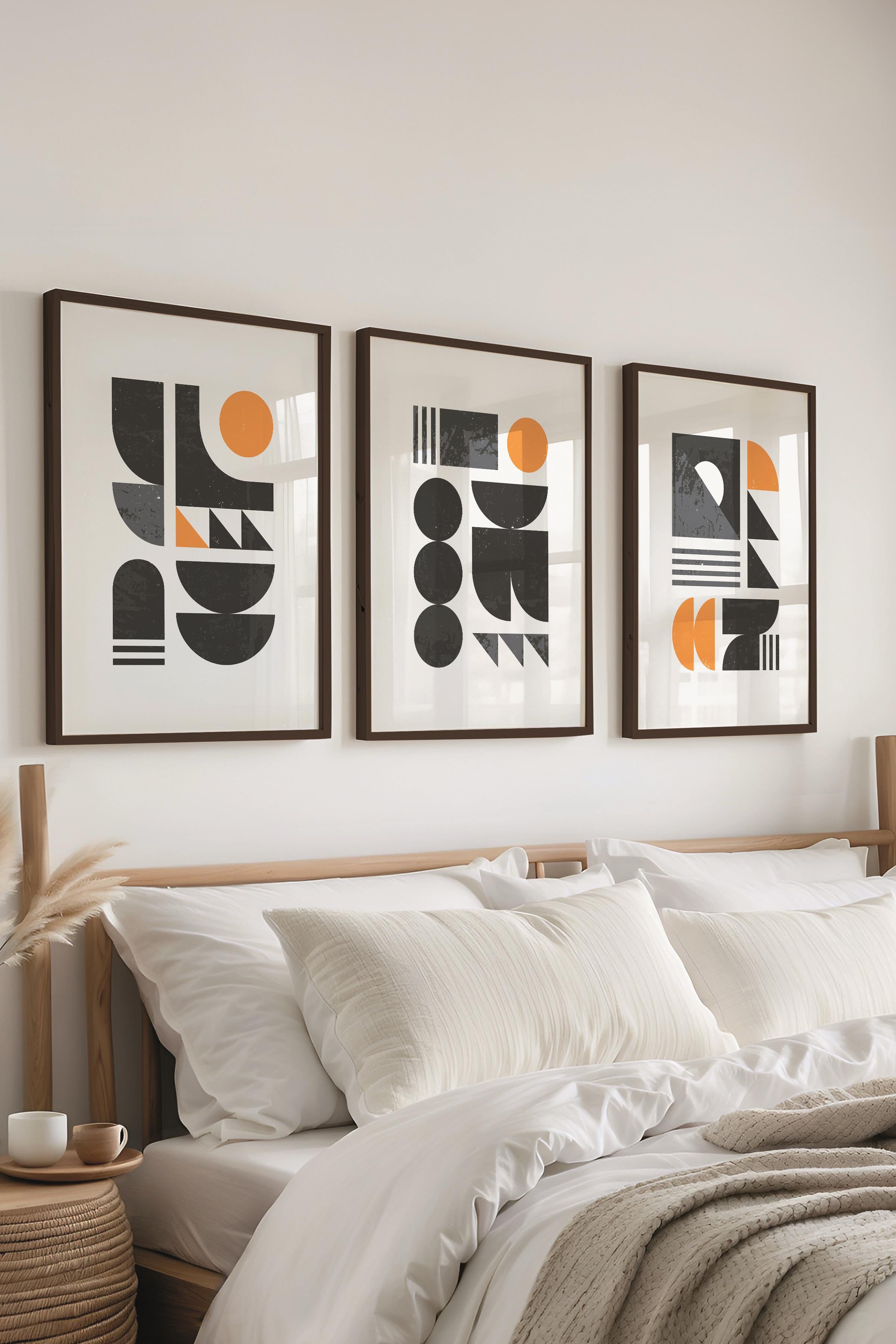 Çerçeveli Tablo Seti, 3 Adet Siyah Çerçeve ve Geometrik Temalı Poster Seti, Duvar Tablosu No:300644