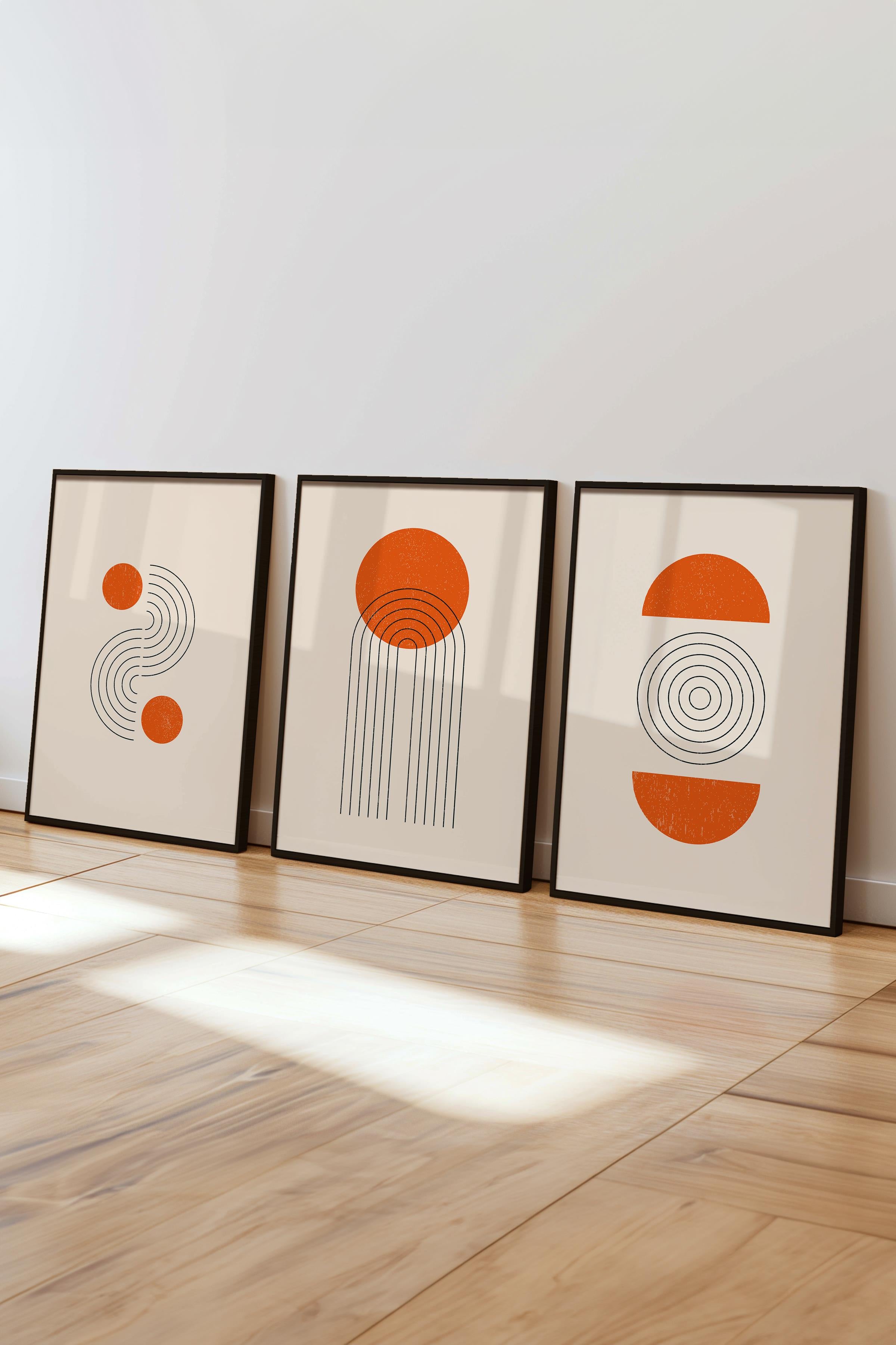 Çerçeveli Tablo Seti, 3 Adet Siyah Çerçeve ve Geometrik Temalı Poster Seti, Duvar Tablosu No:300645