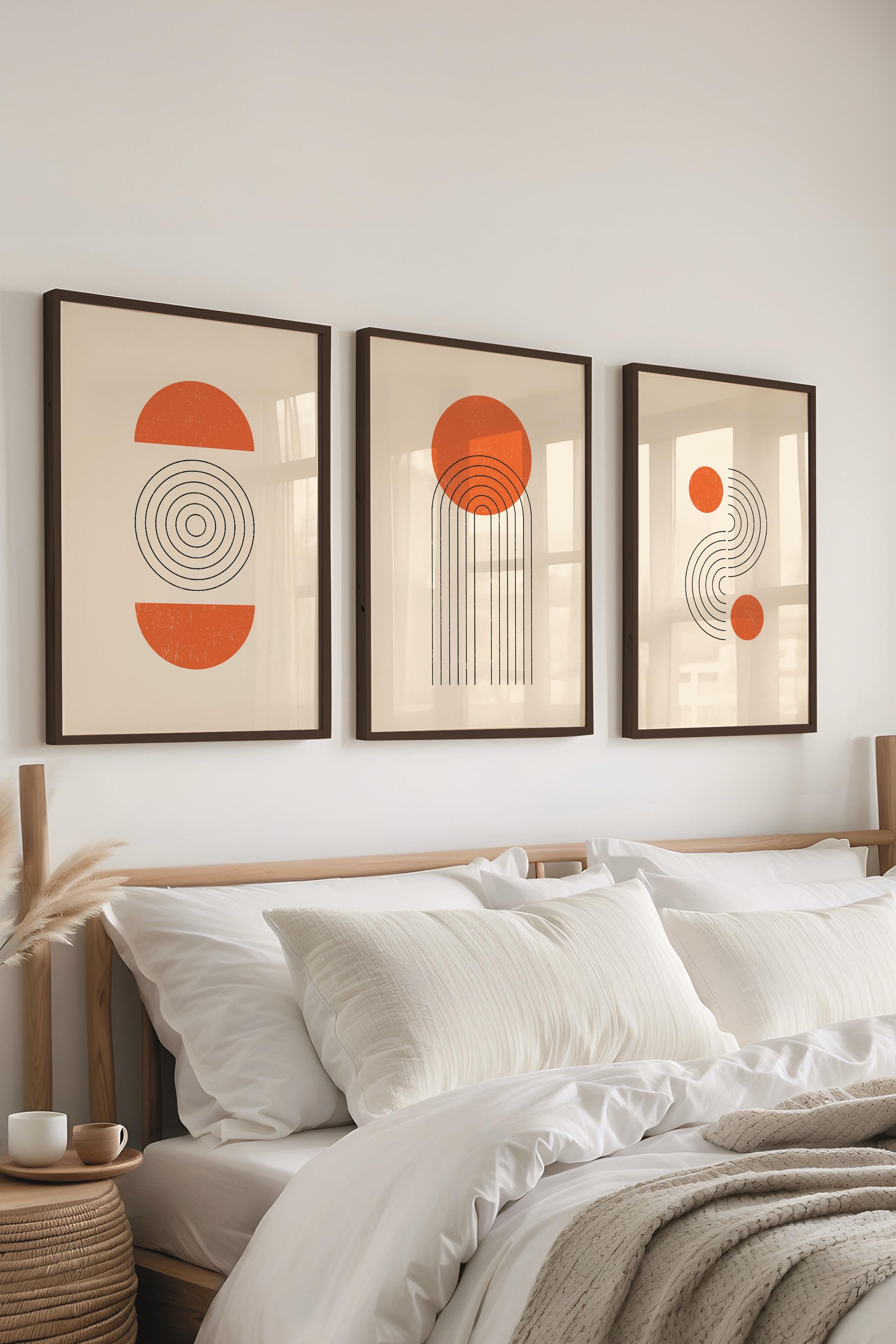 Çerçeveli Tablo Seti, 3 Adet Siyah Çerçeve ve Geometrik Temalı Poster Seti, Duvar Tablosu No:300645