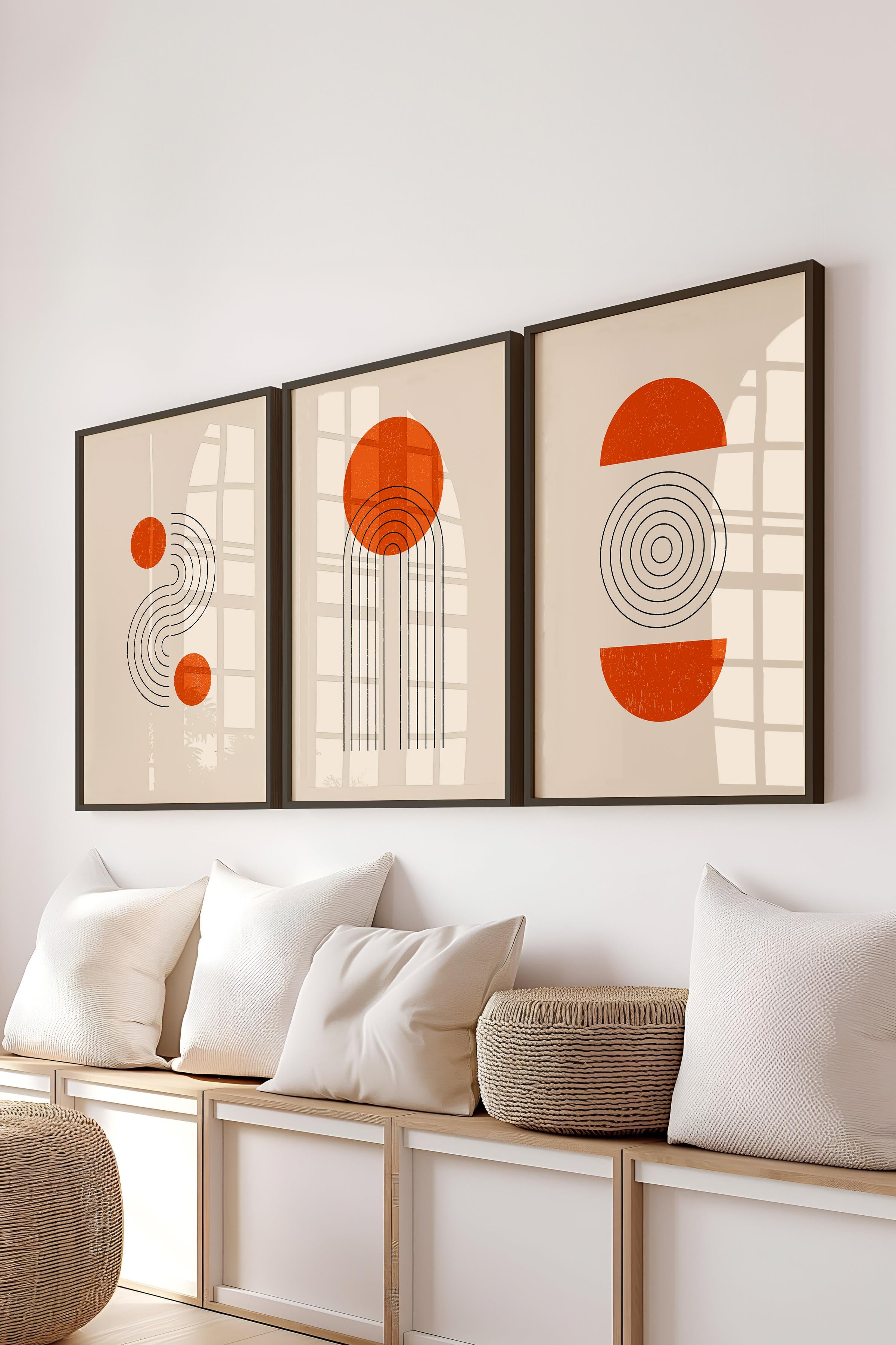 Çerçeveli Tablo Seti, 3 Adet Siyah Çerçeve ve Geometrik Temalı Poster Seti, Duvar Tablosu No:300645