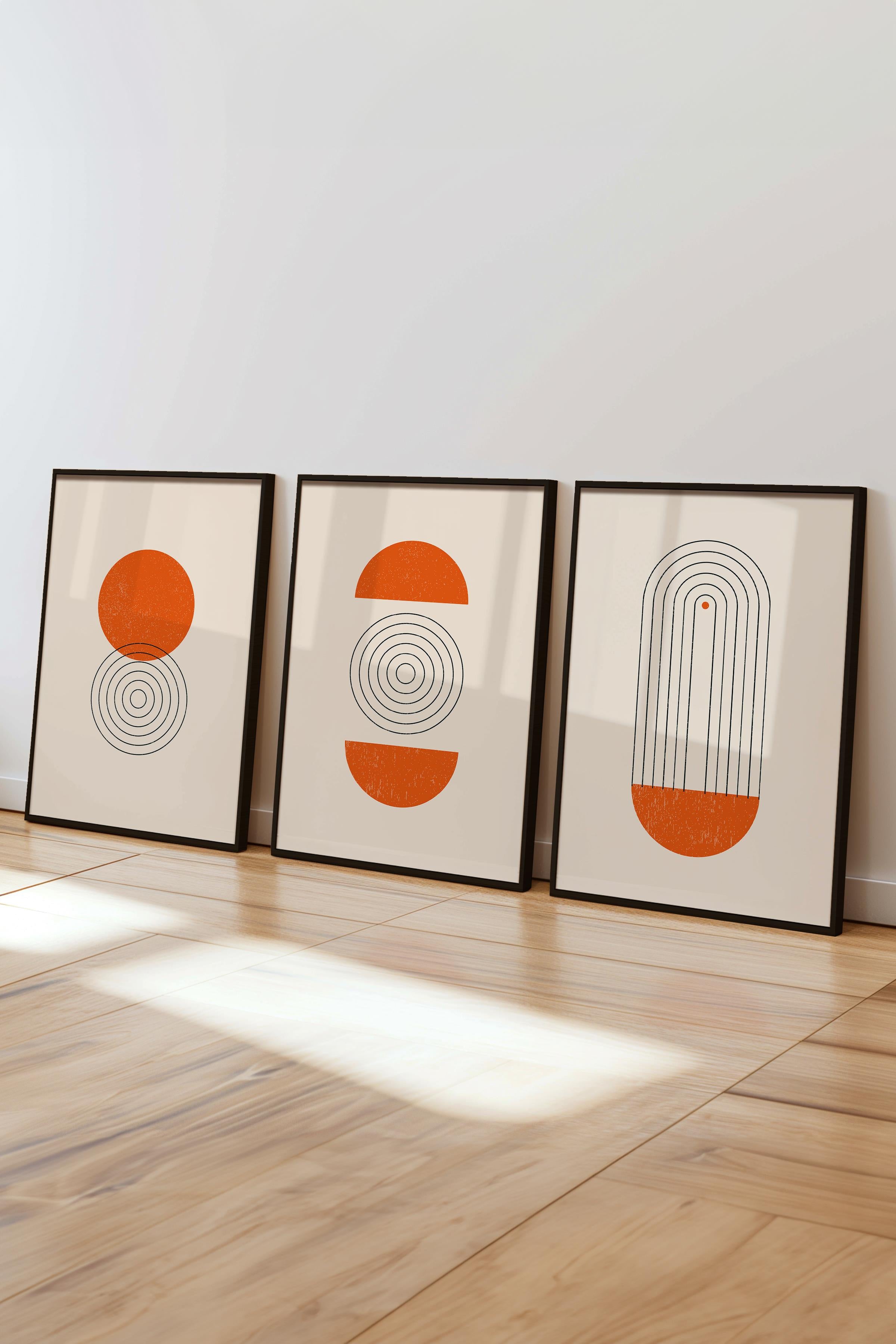 Çerçeveli Tablo Seti, 3 Adet Siyah Çerçeve ve Geometrik Temalı Poster Seti, Duvar Tablosu No:300646