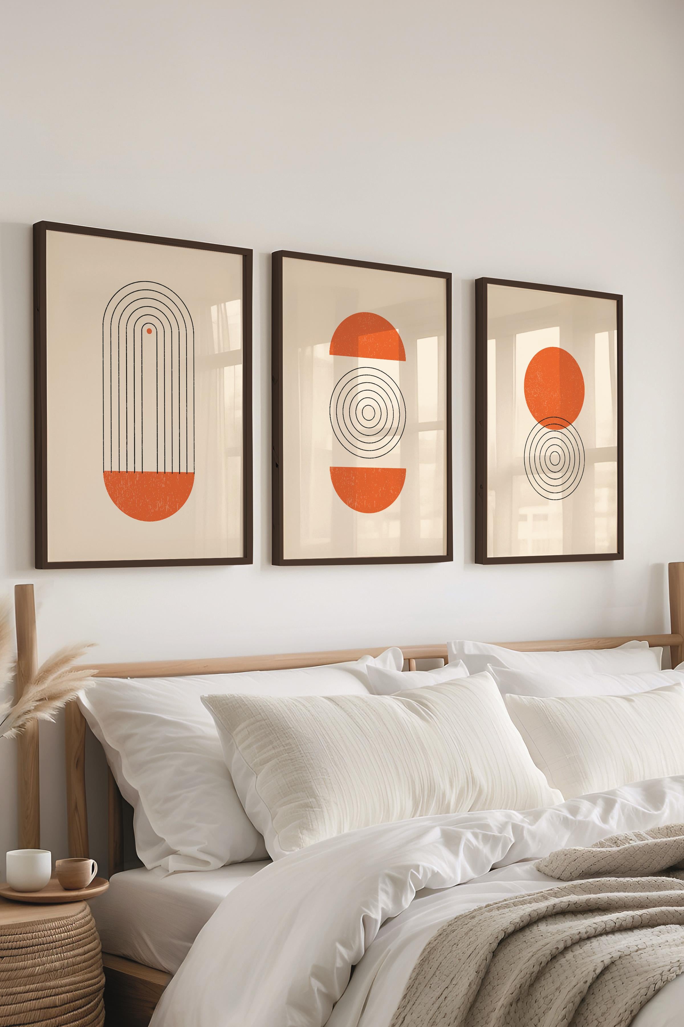 Çerçeveli Tablo Seti, 3 Adet Siyah Çerçeve ve Geometrik Temalı Poster Seti, Duvar Tablosu No:300646