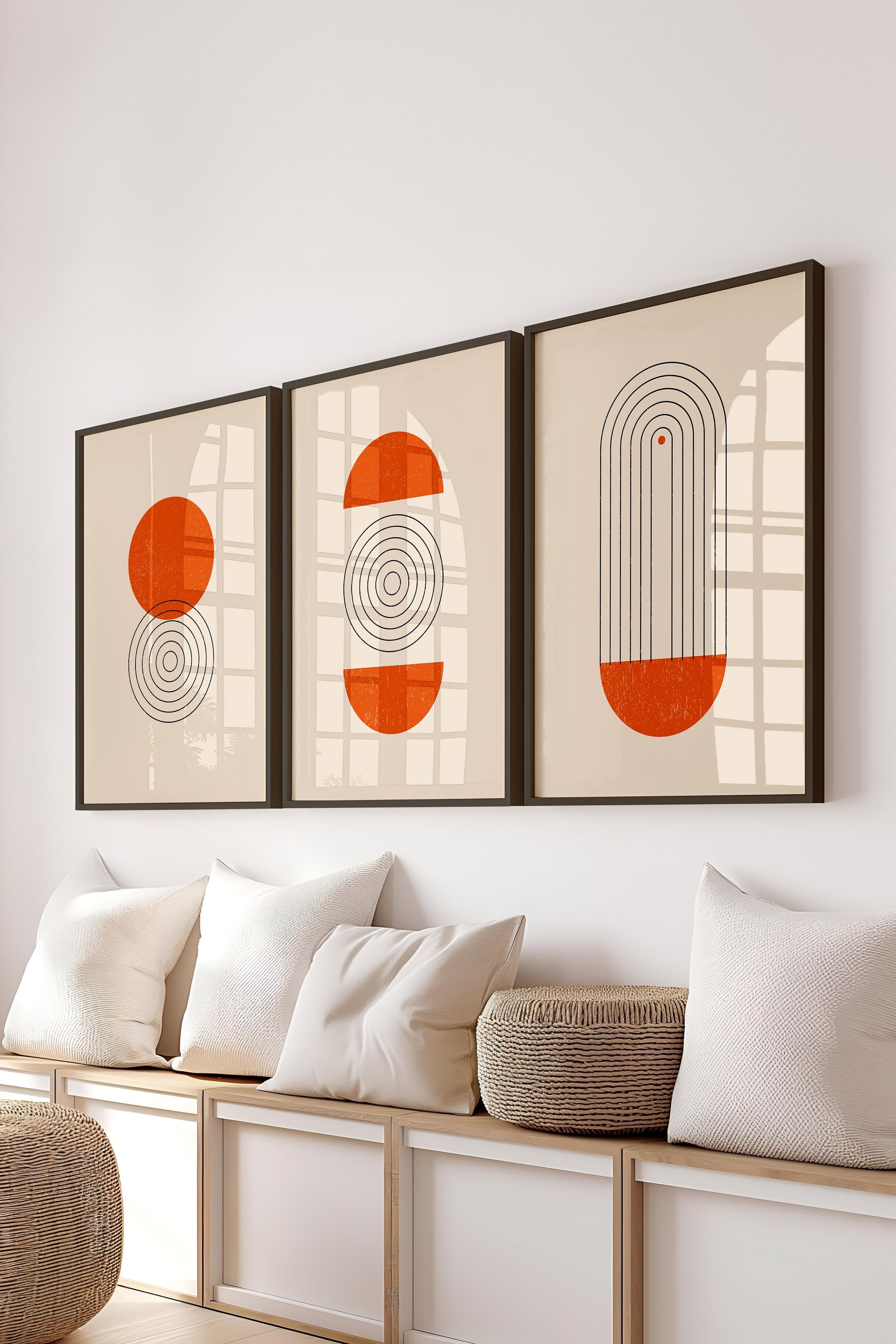 Çerçeveli Tablo Seti, 3 Adet Siyah Çerçeve ve Geometrik Temalı Poster Seti, Duvar Tablosu No:300646