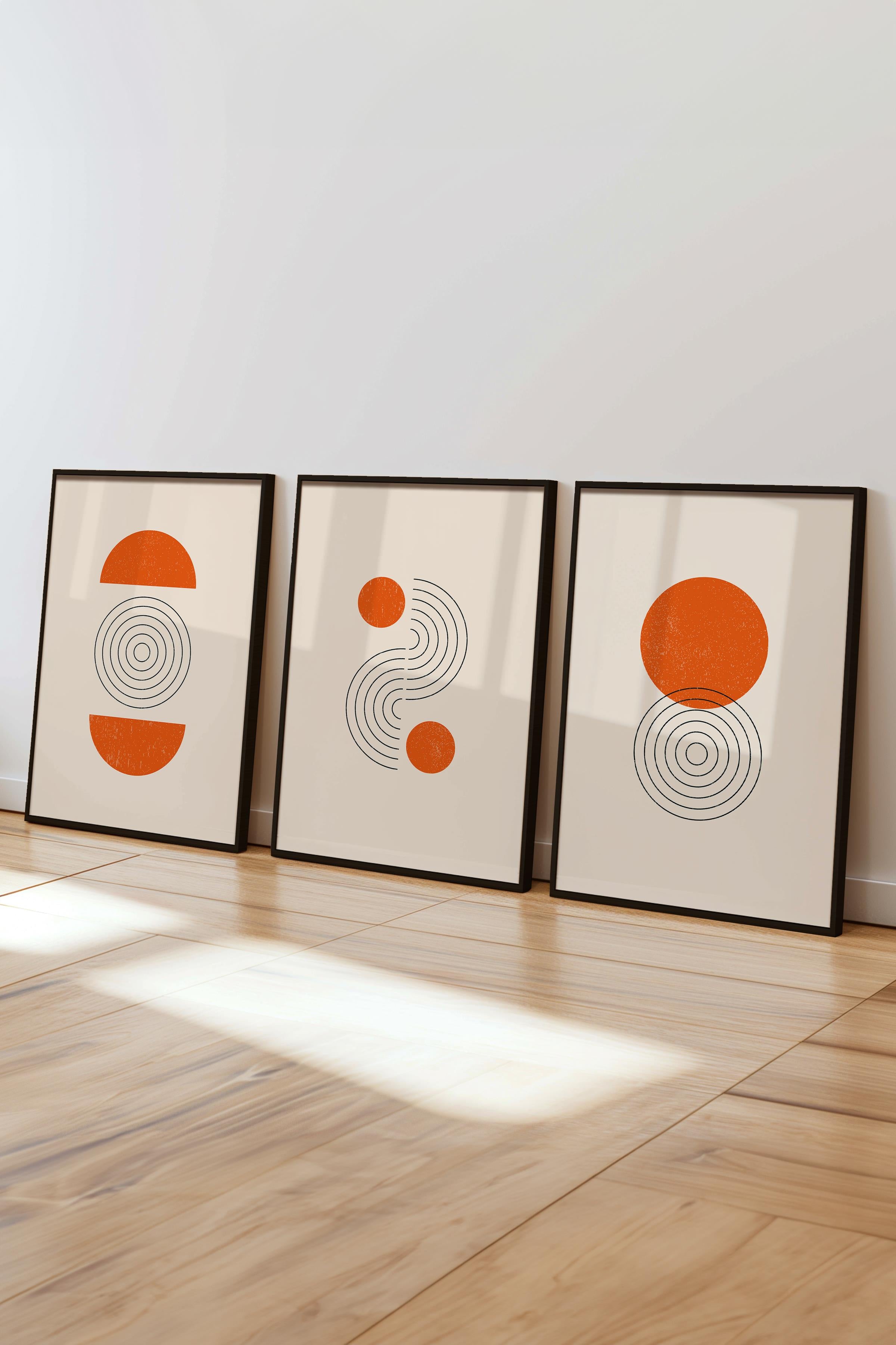 Çerçeveli Tablo Seti, 3 Adet Siyah Çerçeve ve Geometrik Temalı Poster Seti, Duvar Tablosu No:300647