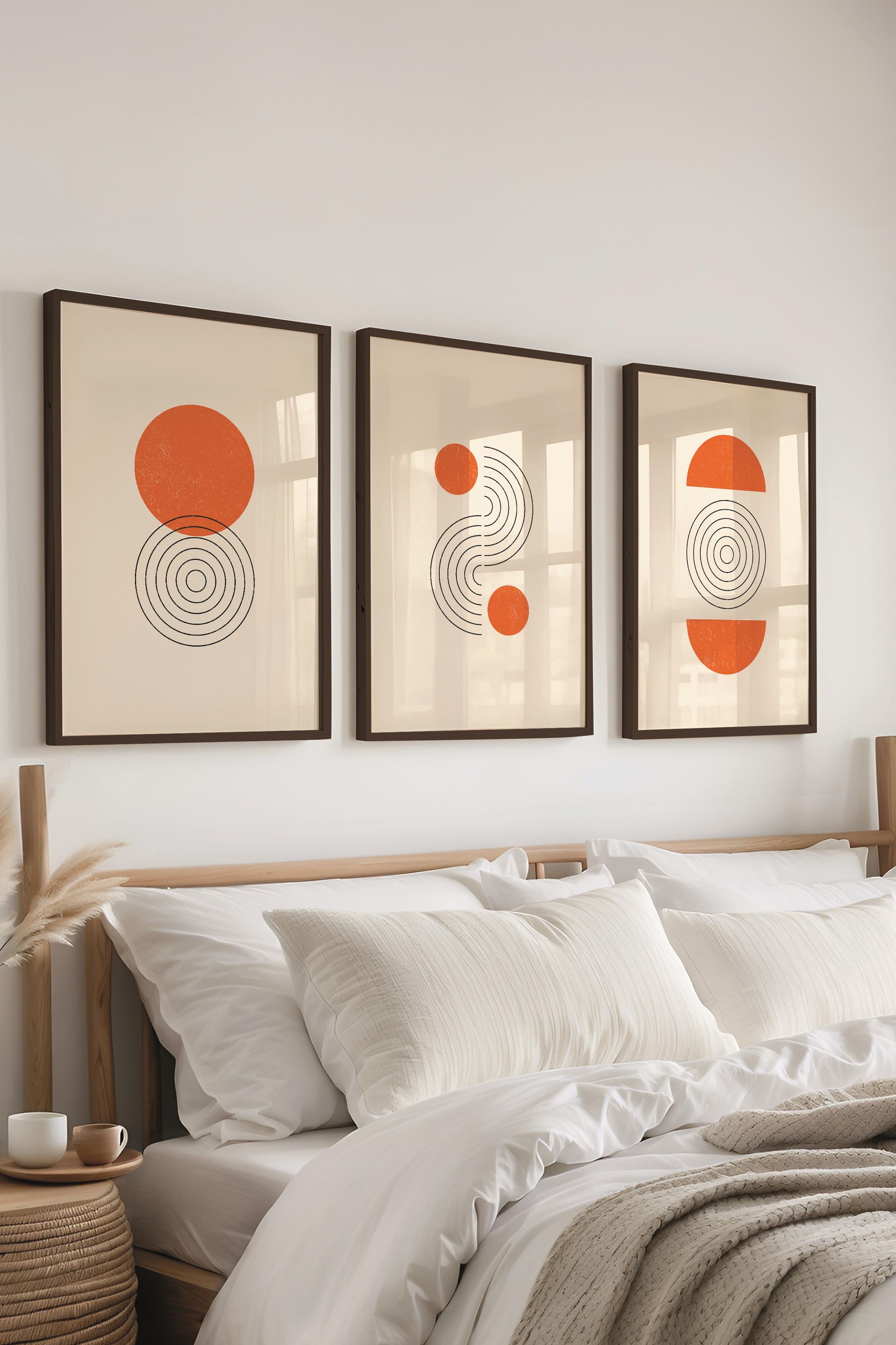 Çerçeveli Tablo Seti, 3 Adet Siyah Çerçeve ve Geometrik Temalı Poster Seti, Duvar Tablosu No:300647