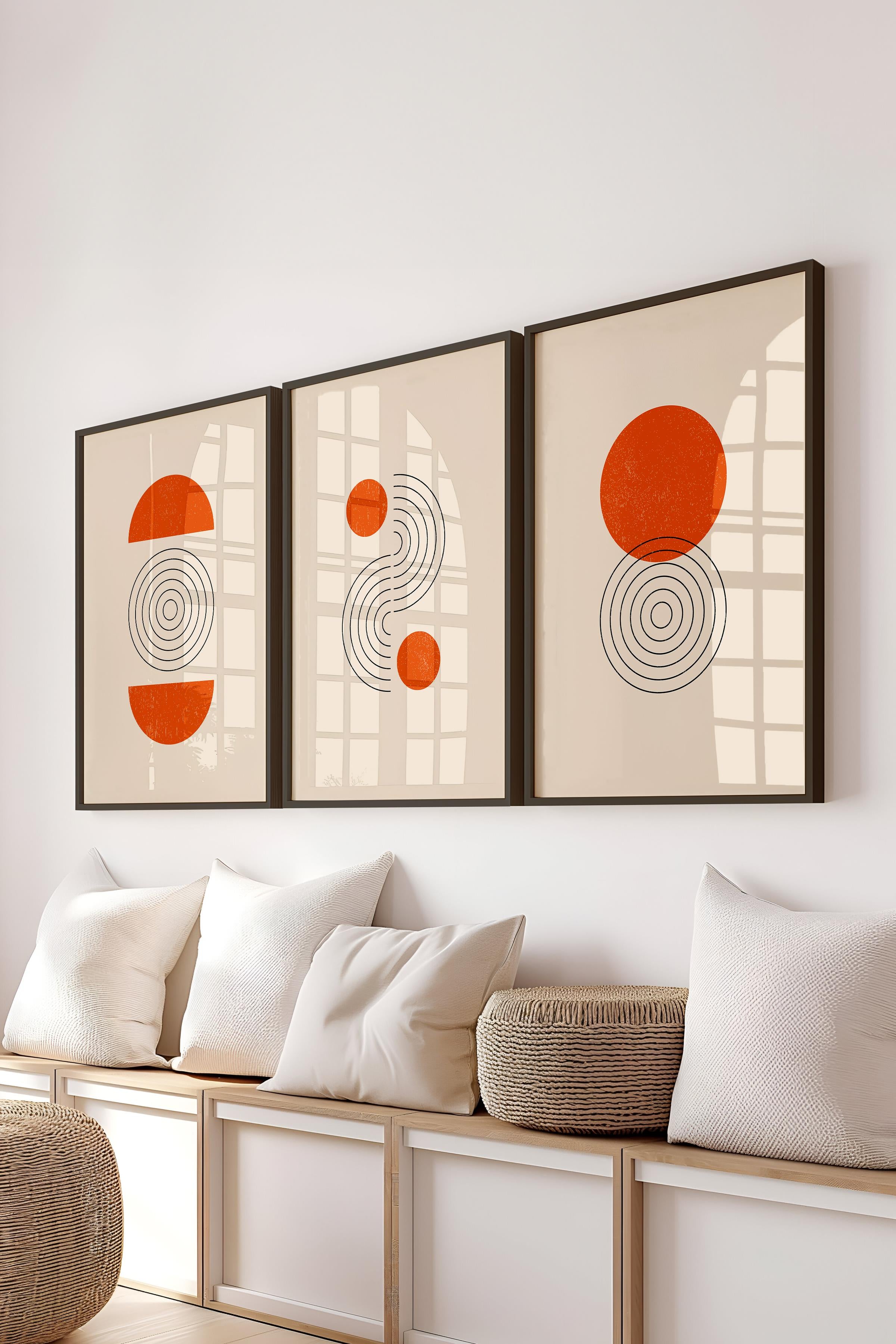 Çerçeveli Tablo Seti, 3 Adet Siyah Çerçeve ve Geometrik Temalı Poster Seti, Duvar Tablosu No:300647