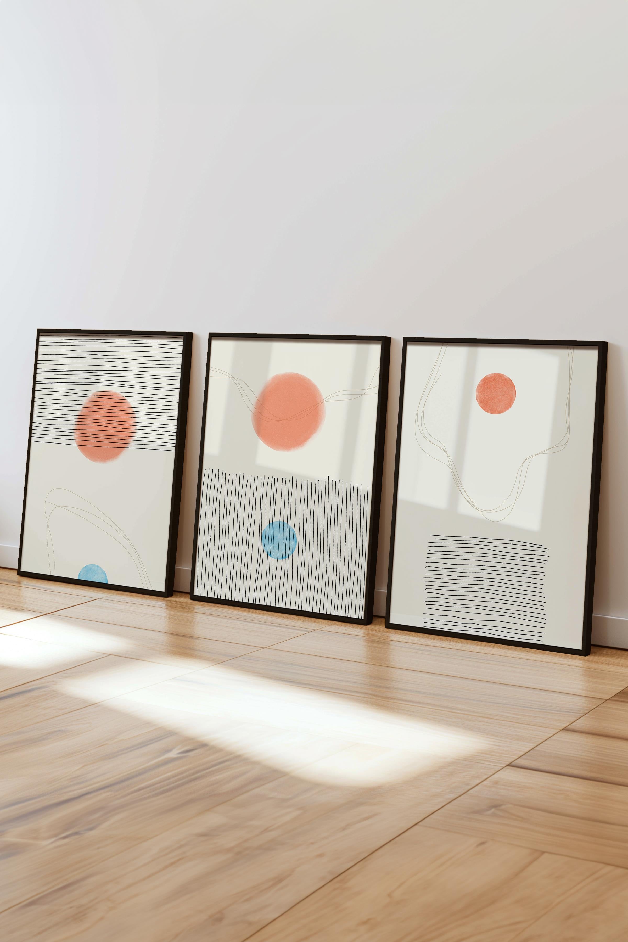 Çerçeveli Tablo Seti, 3 Adet Siyah Çerçeve ve Geometrik Temalı Poster Seti, Duvar Tablosu No:300648