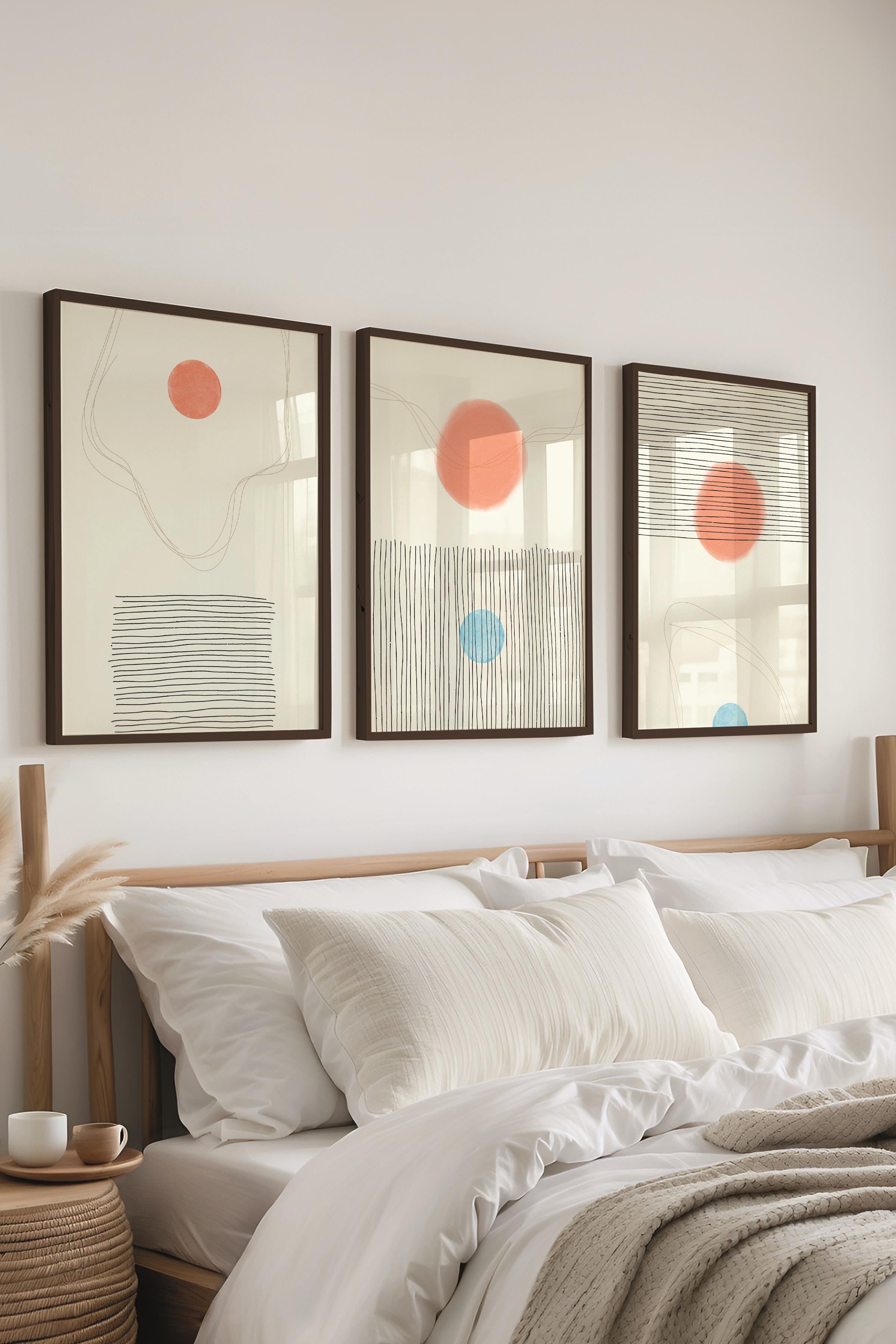 Çerçeveli Tablo Seti, 3 Adet Siyah Çerçeve ve Geometrik Temalı Poster Seti, Duvar Tablosu No:300648