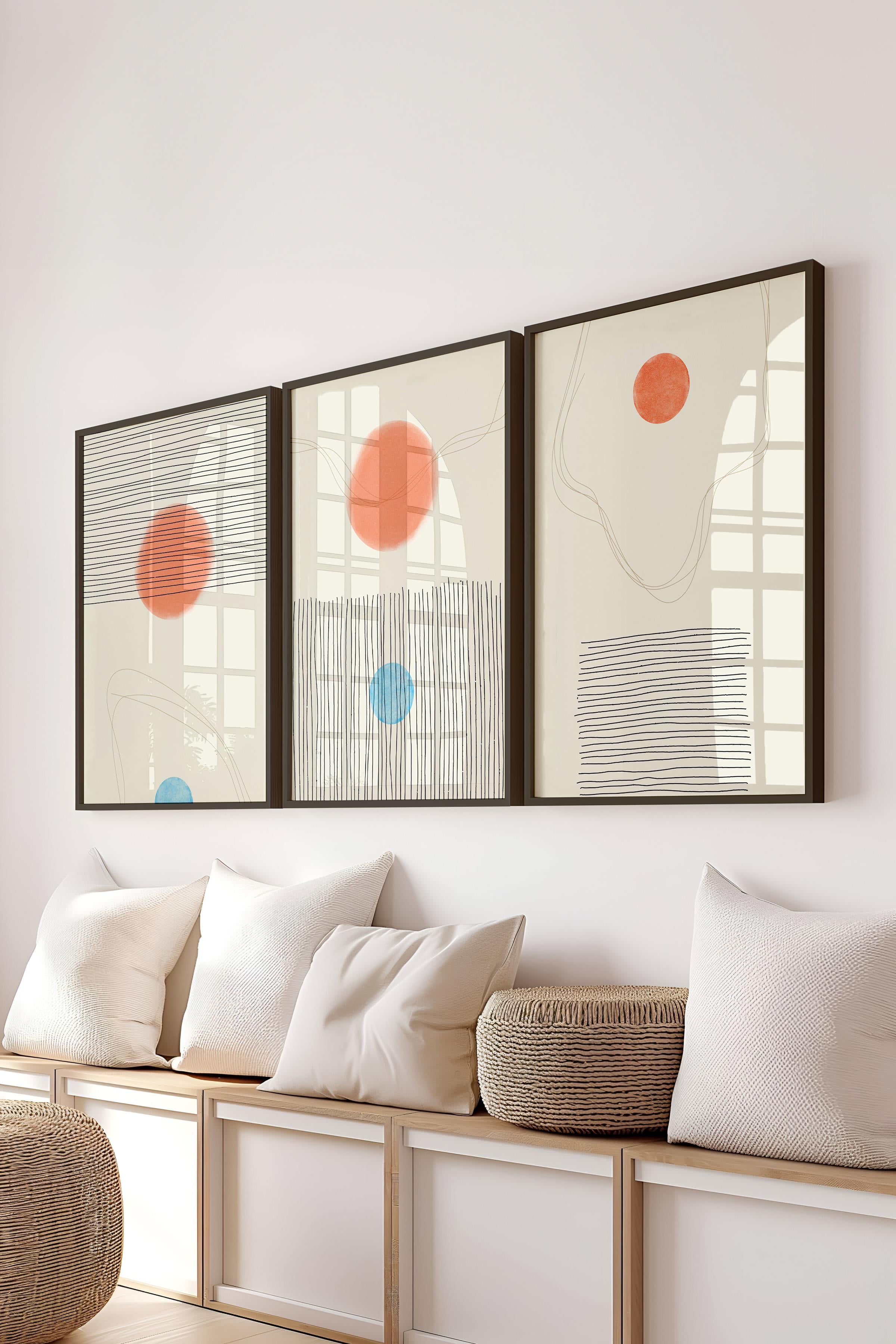 Çerçeveli Tablo Seti, 3 Adet Siyah Çerçeve ve Geometrik Temalı Poster Seti, Duvar Tablosu No:300648