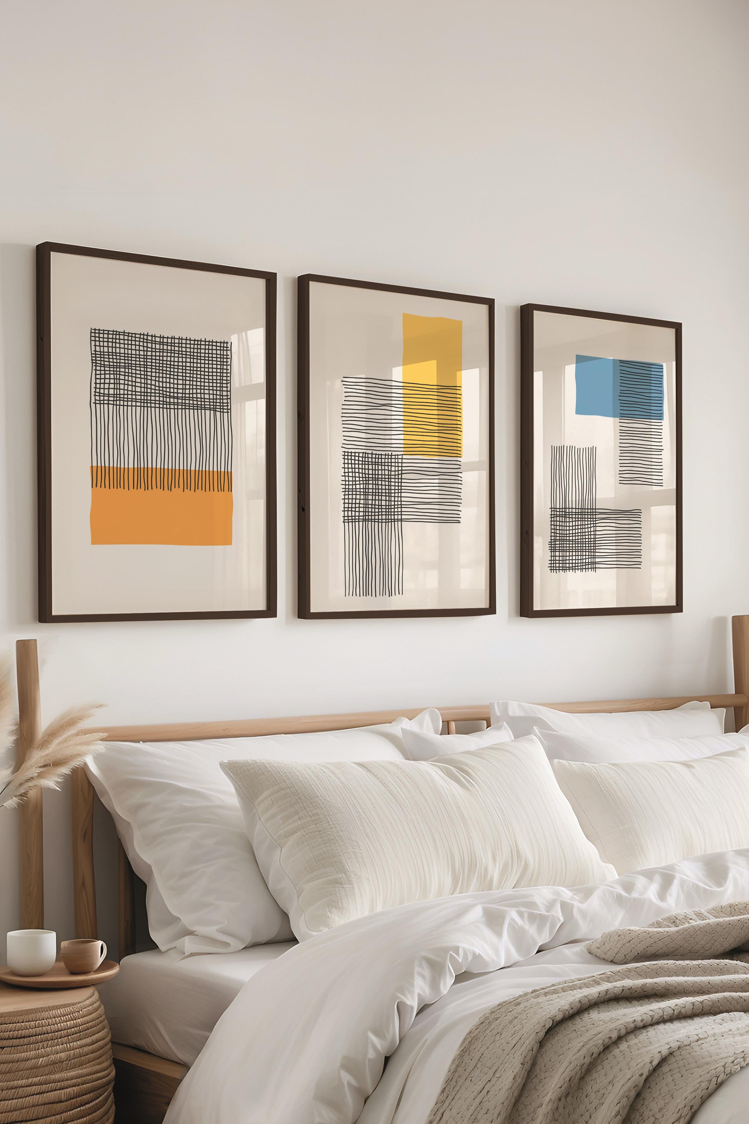 Çerçeveli Tablo Seti, 3 Adet Siyah Çerçeve ve Geometrik Temalı Poster Seti, Duvar Tablosu No:300652