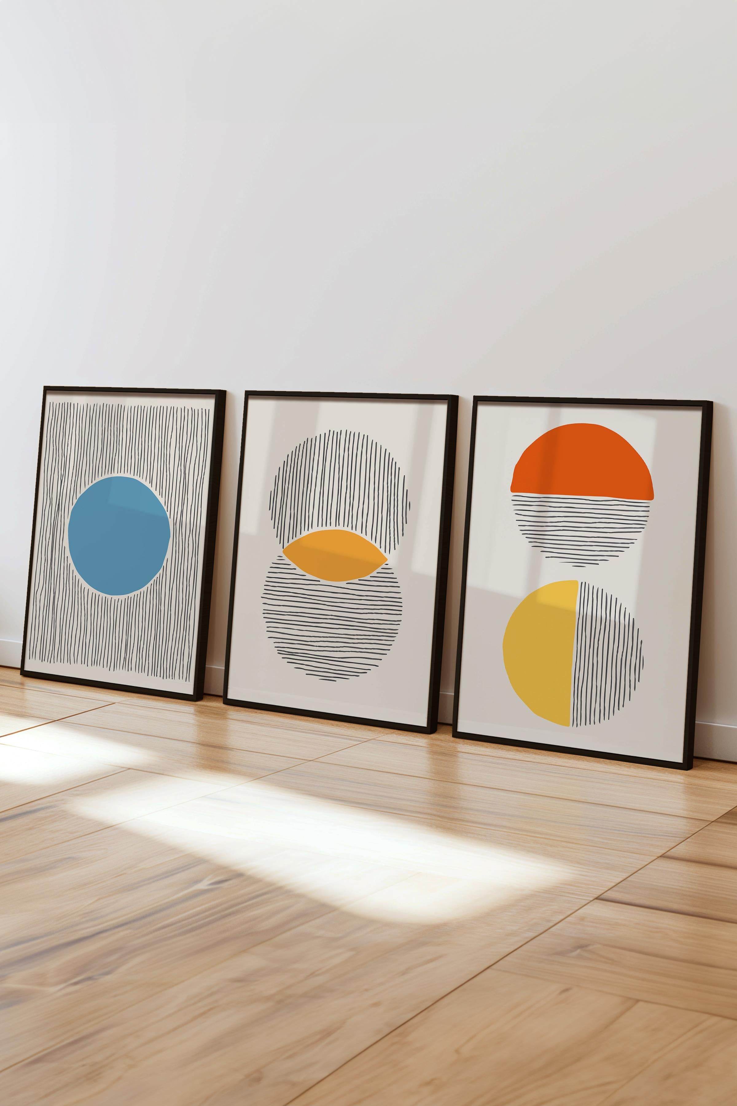 Çerçeveli Tablo Seti, 3 Adet Siyah Çerçeve ve Geometrik Temalı Poster Seti, Duvar Tablosu No:300653