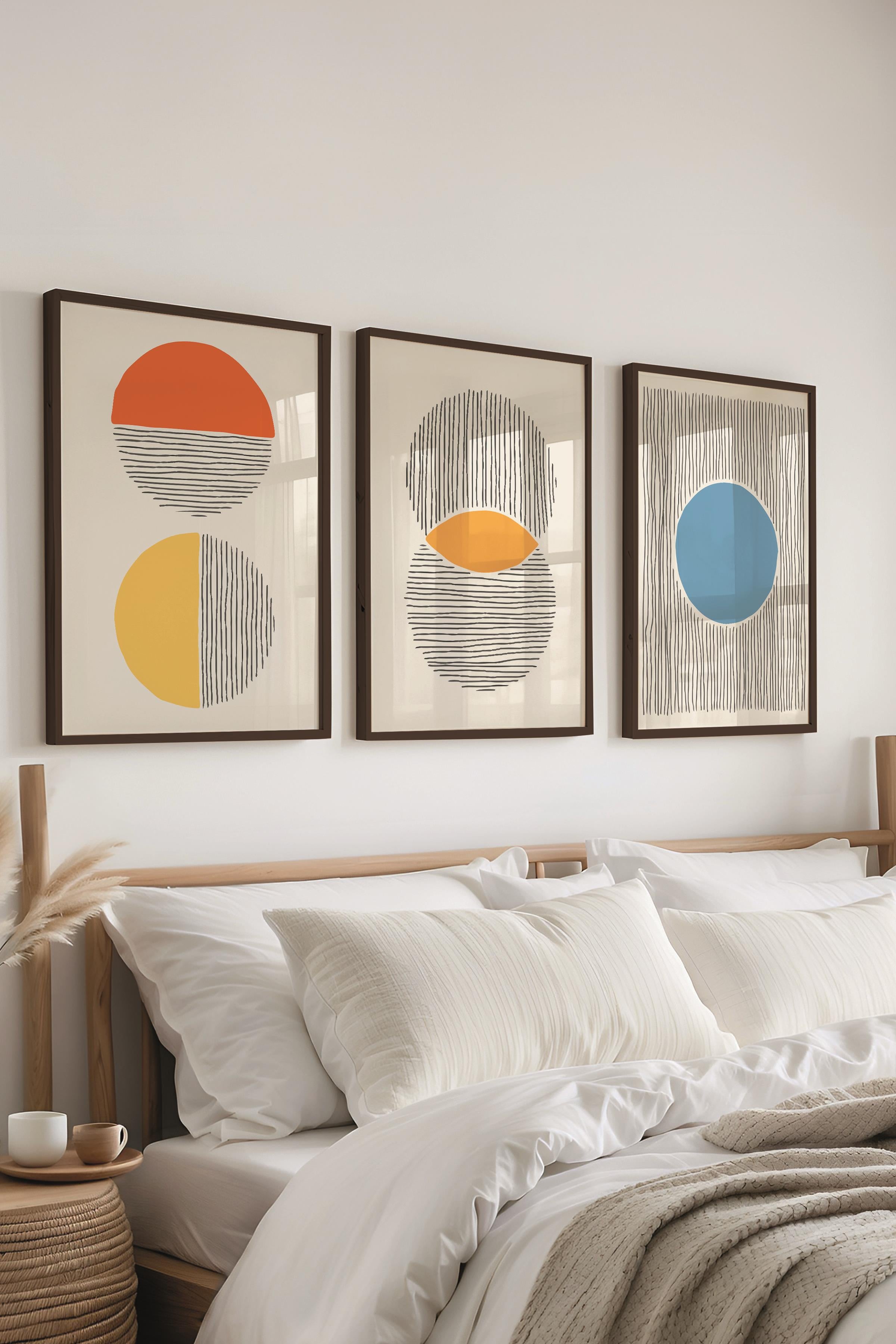 Çerçeveli Tablo Seti, 3 Adet Siyah Çerçeve ve Geometrik Temalı Poster Seti, Duvar Tablosu No:300653