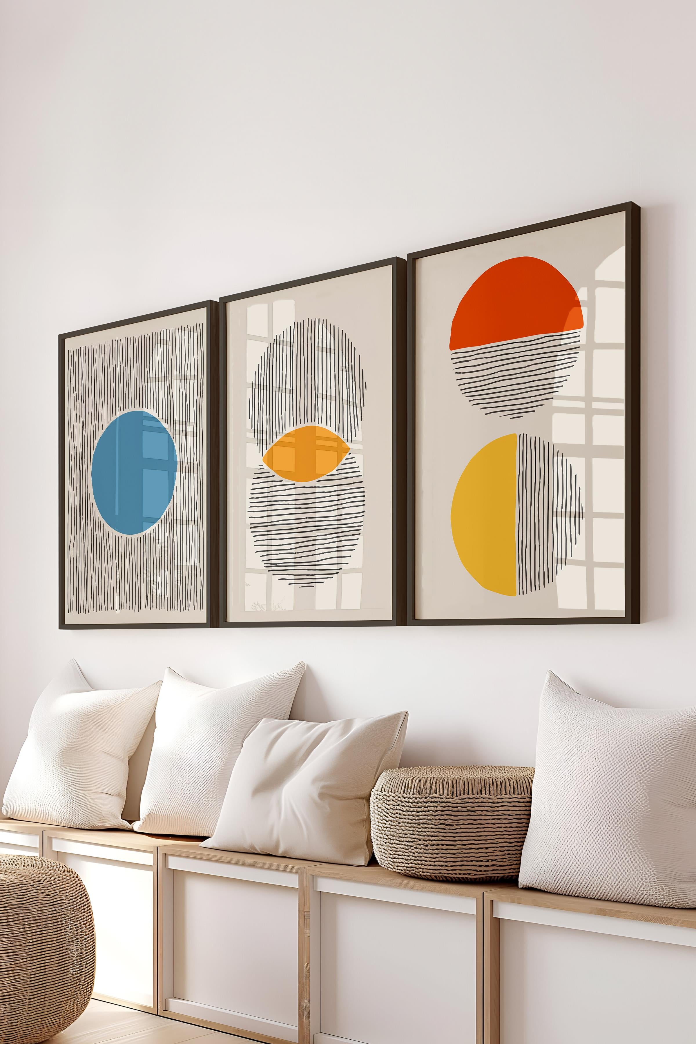 Çerçeveli Tablo Seti, 3 Adet Siyah Çerçeve ve Geometrik Temalı Poster Seti, Duvar Tablosu No:300653