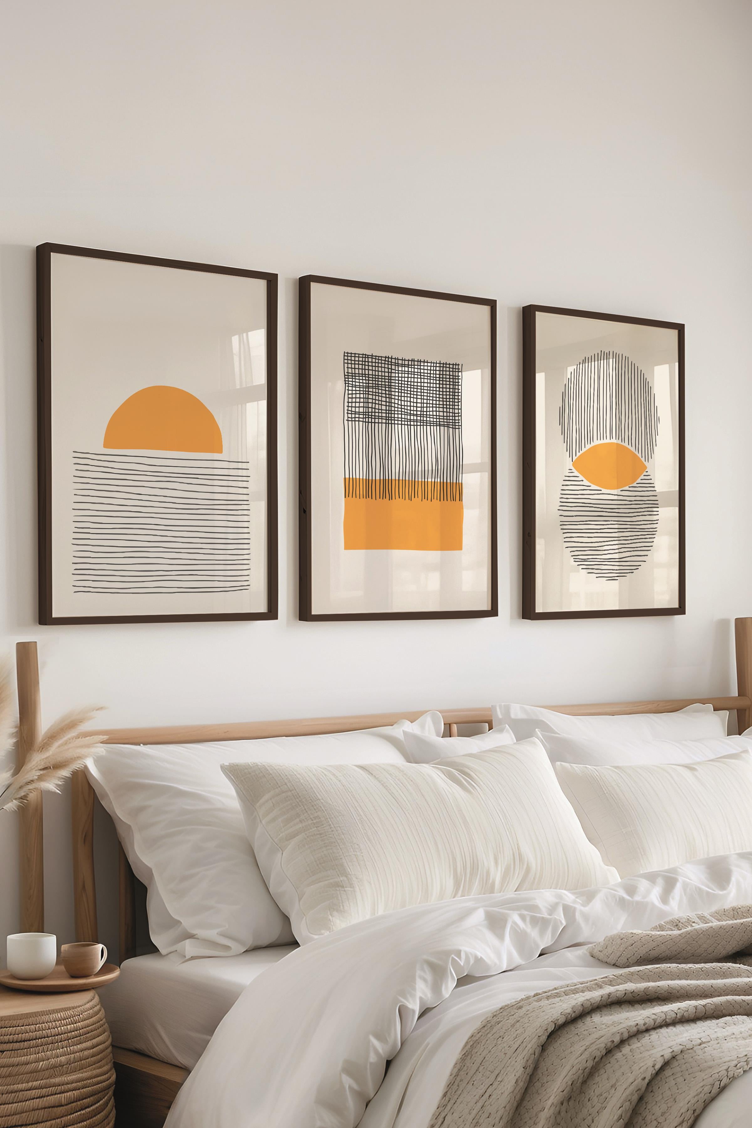 Çerçeveli Tablo Seti, 3 Adet Siyah Çerçeve ve Geometrik Temalı Poster Seti, Duvar Tablosu No:300654