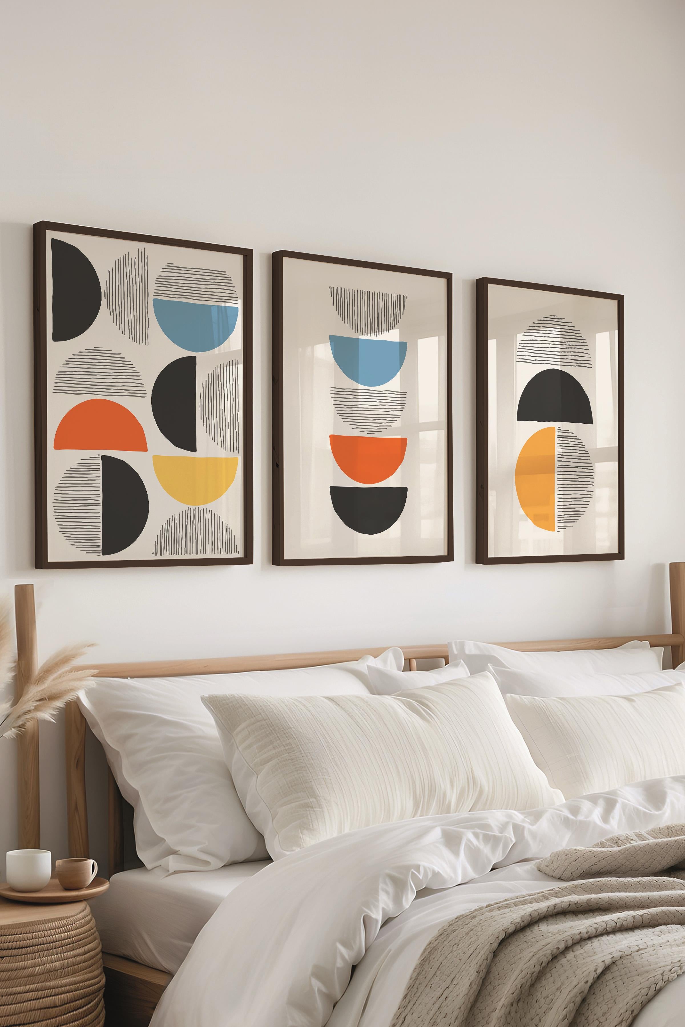 Çerçeveli Tablo Seti, 3 Adet Siyah Çerçeve ve Geometrik Temalı Poster Seti, Duvar Tablosu No:300655