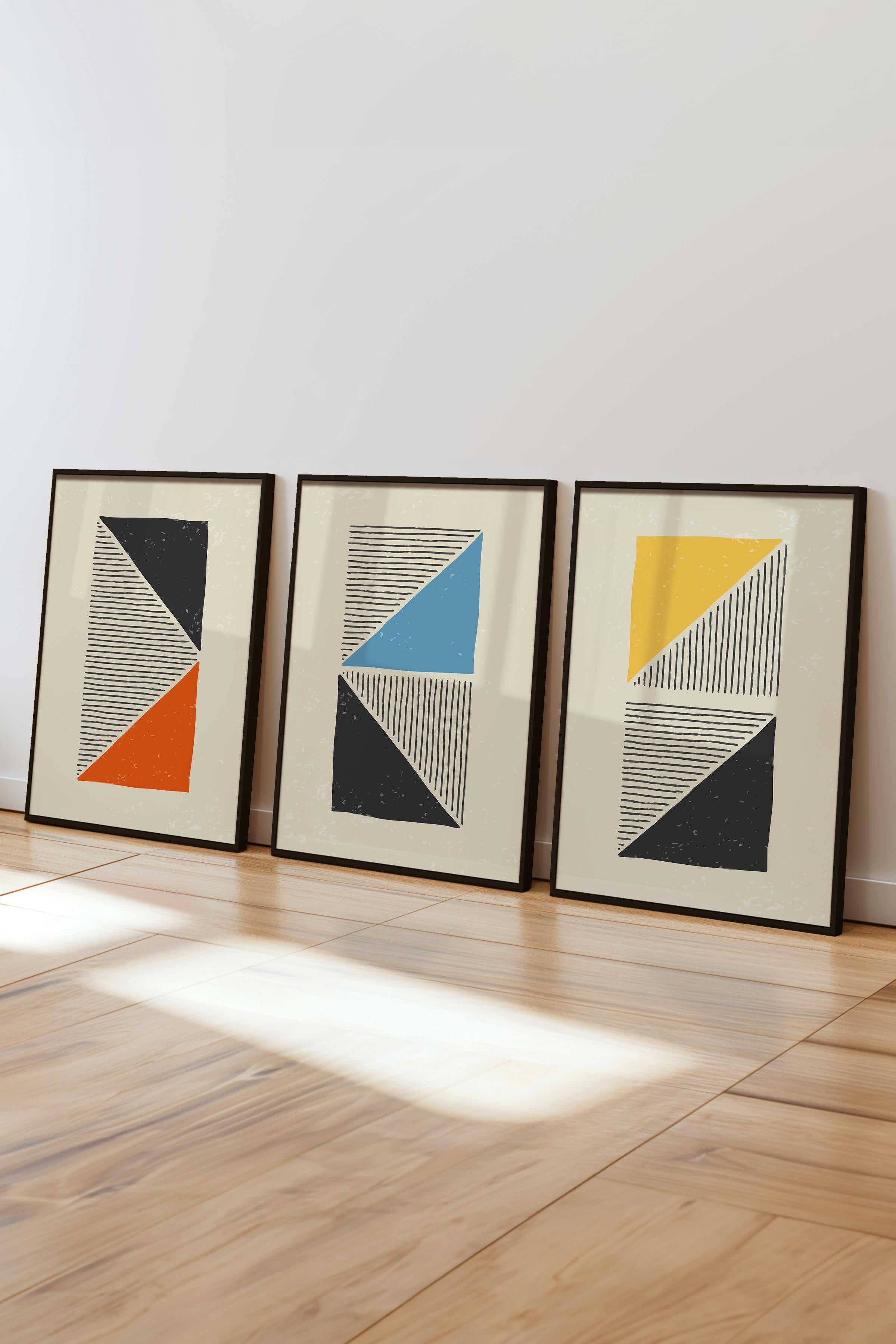 Çerçeveli Tablo Seti, 3 Adet Siyah Çerçeve ve Geometrik Temalı Poster Seti, Duvar Tablosu No:300656