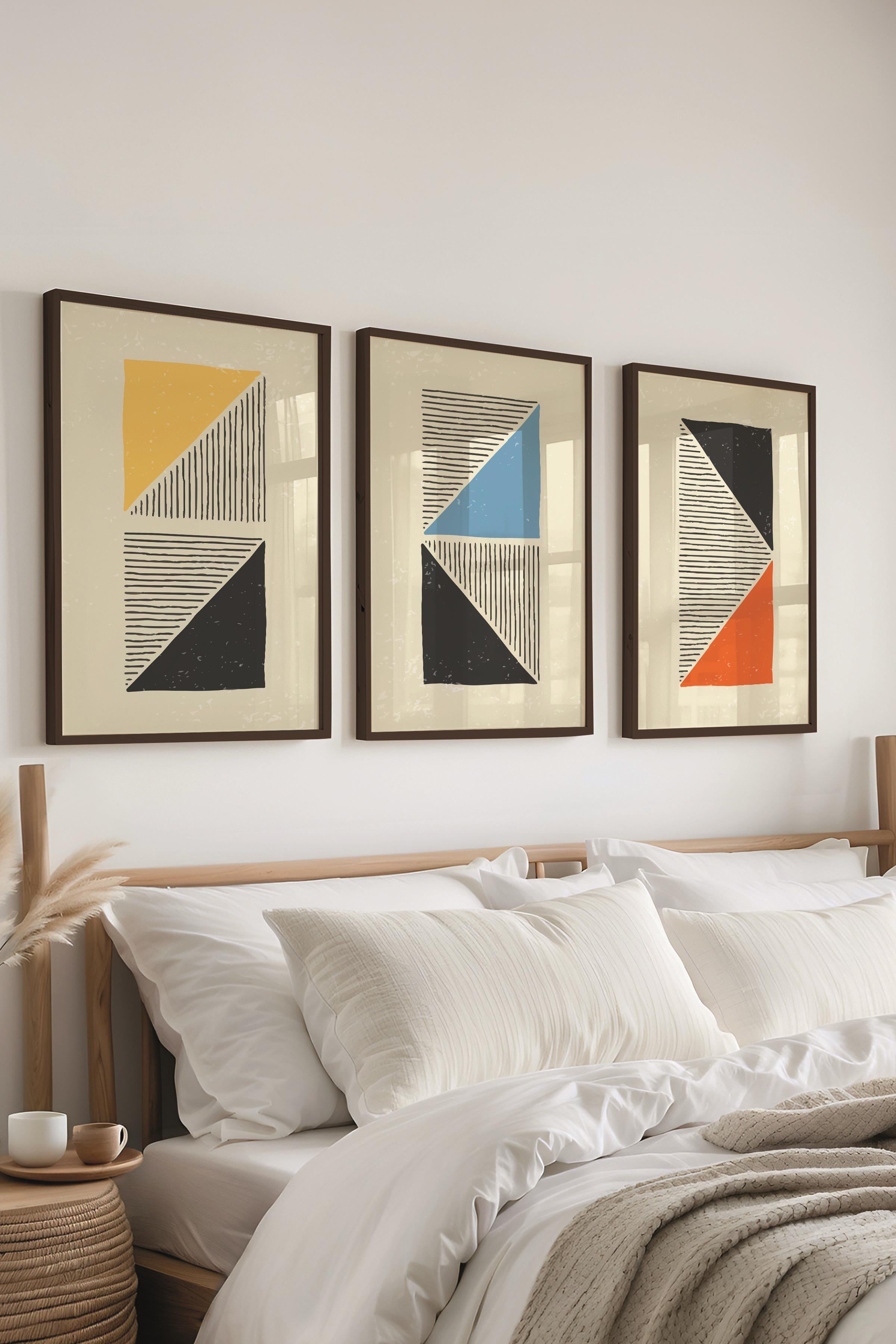 Çerçeveli Tablo Seti, 3 Adet Siyah Çerçeve ve Geometrik Temalı Poster Seti, Duvar Tablosu No:300656