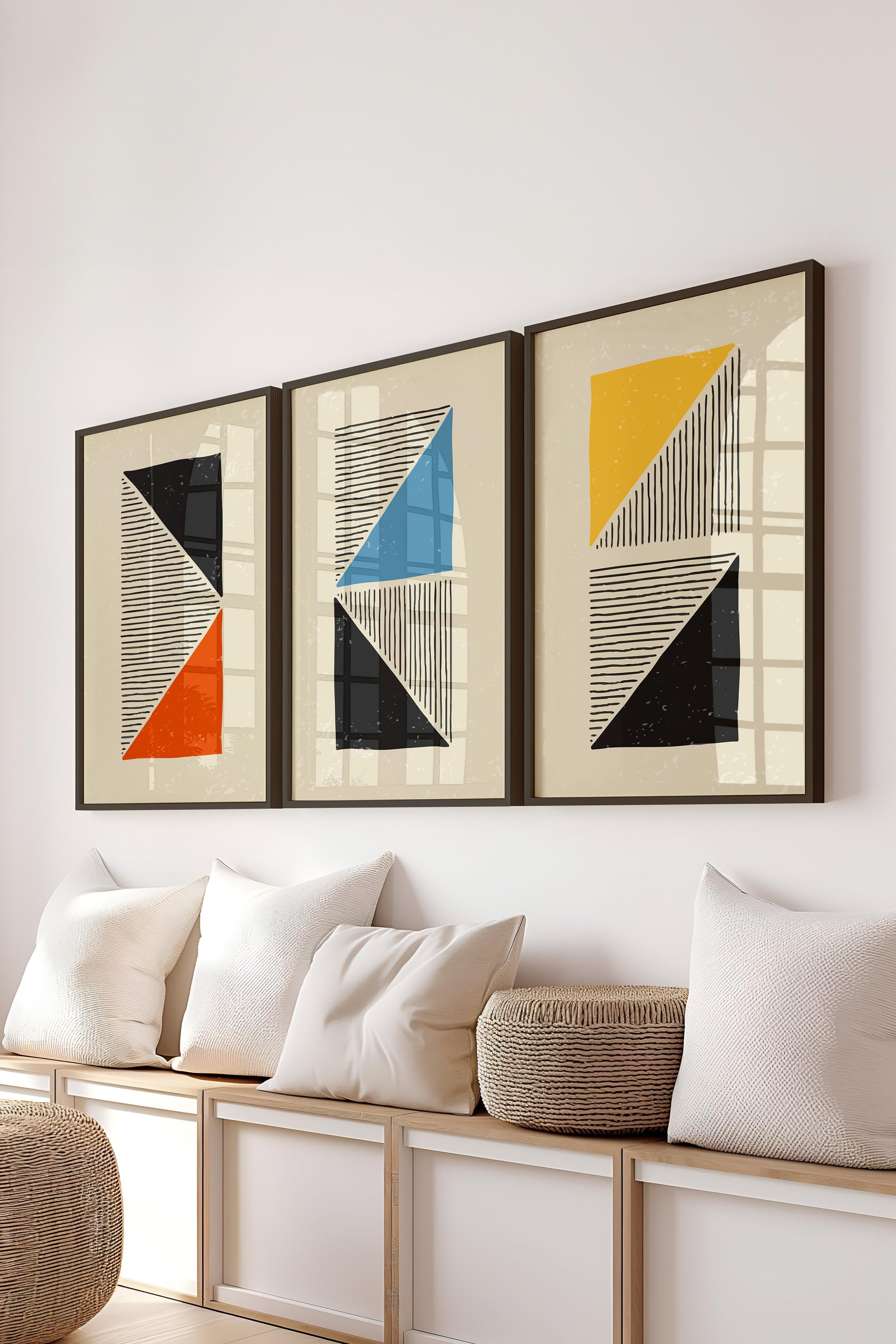 Çerçeveli Tablo Seti, 3 Adet Siyah Çerçeve ve Geometrik Temalı Poster Seti, Duvar Tablosu No:300656