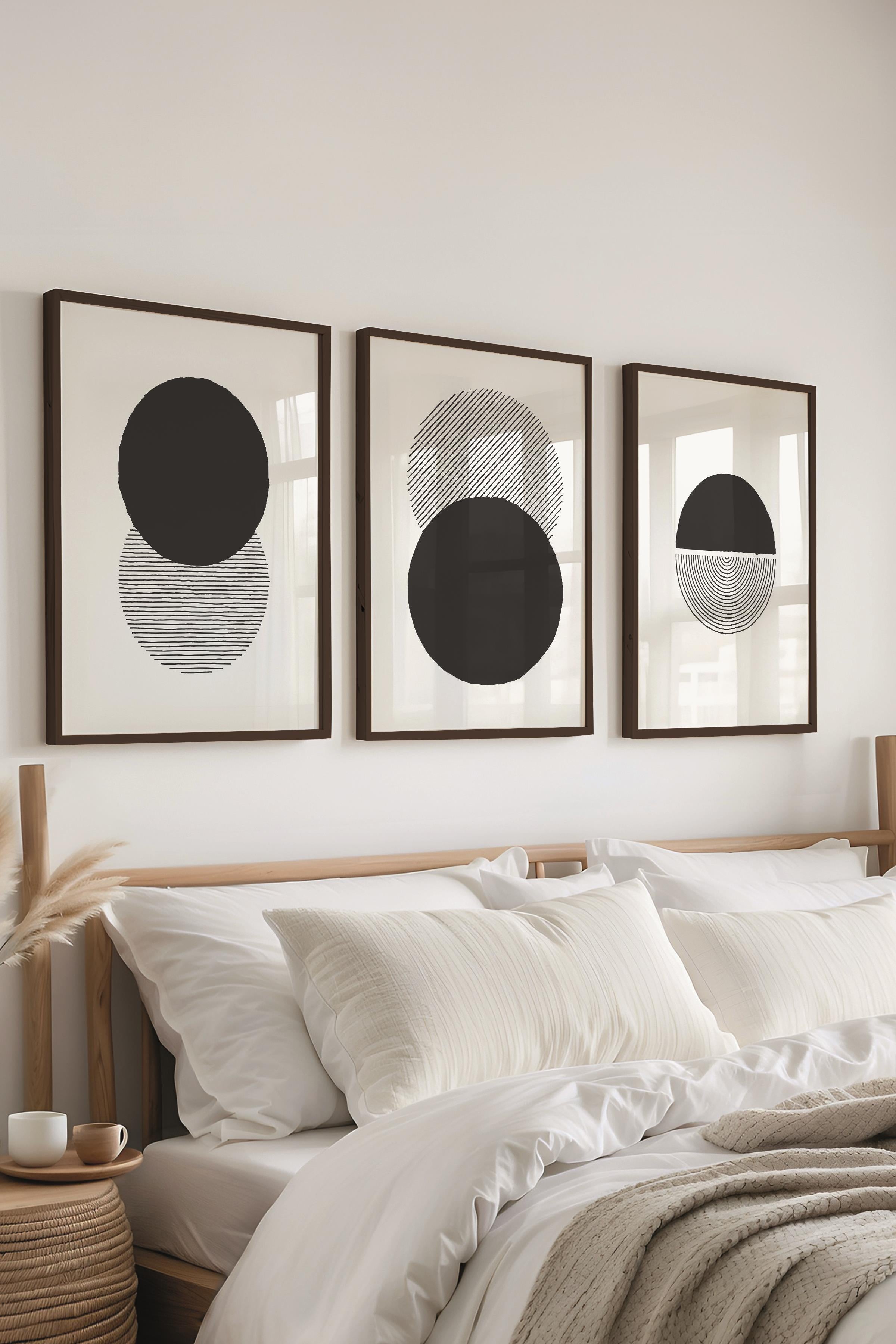 Çerçeveli Tablo Seti, 3 Adet Siyah Çerçeve ve Geometrik Temalı Poster Seti, Duvar Tablosu No:300657