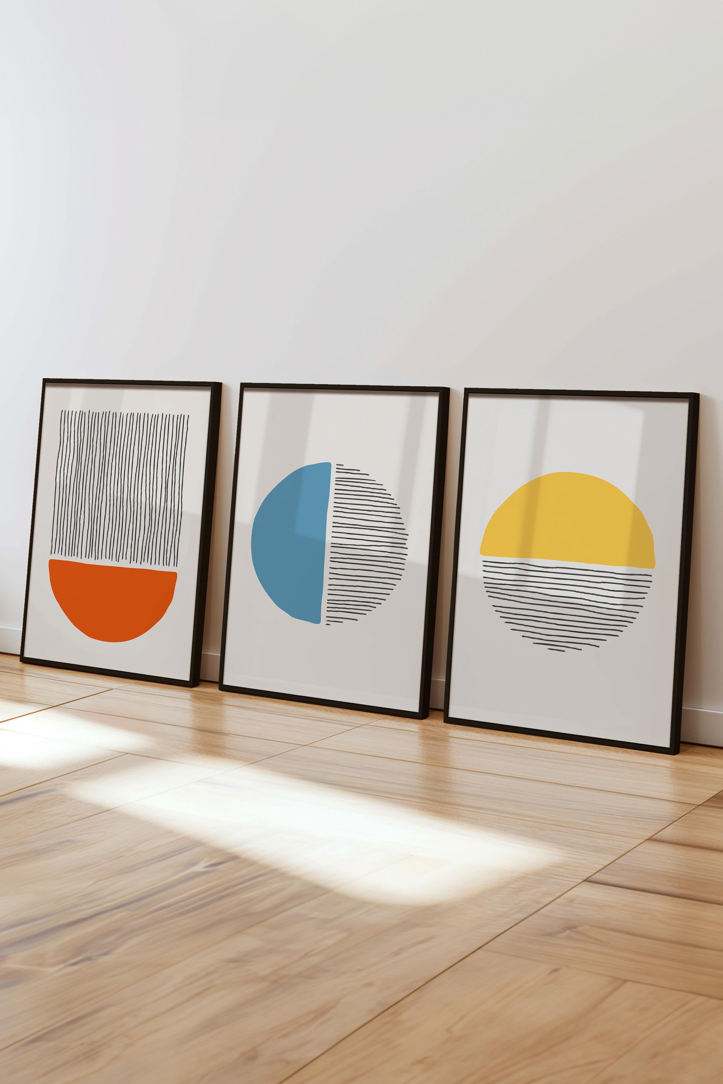 Çerçeveli Tablo Seti, 3 Adet Siyah Çerçeve ve Geometrik Temalı Poster Seti, Duvar Tablosu No:300658