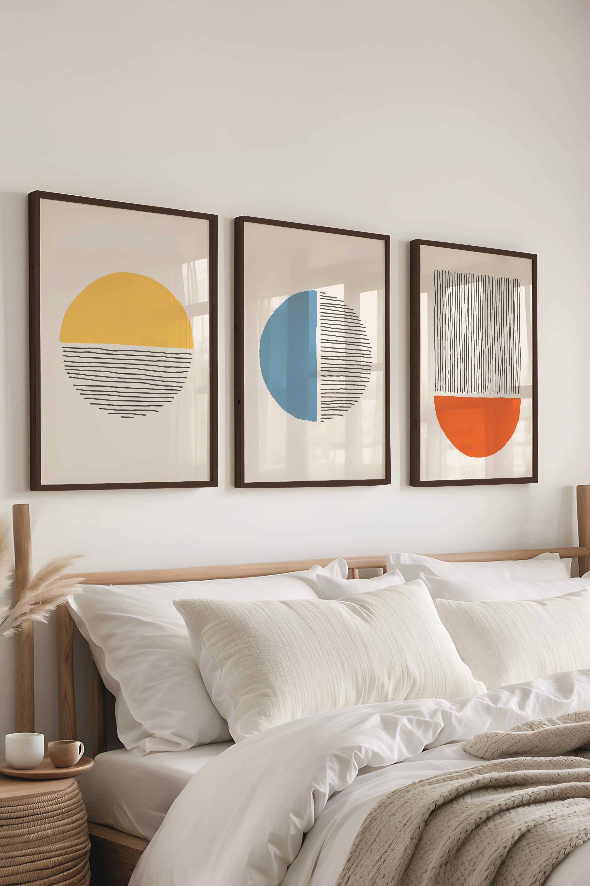 Çerçeveli Tablo Seti, 3 Adet Siyah Çerçeve ve Geometrik Temalı Poster Seti, Duvar Tablosu No:300658