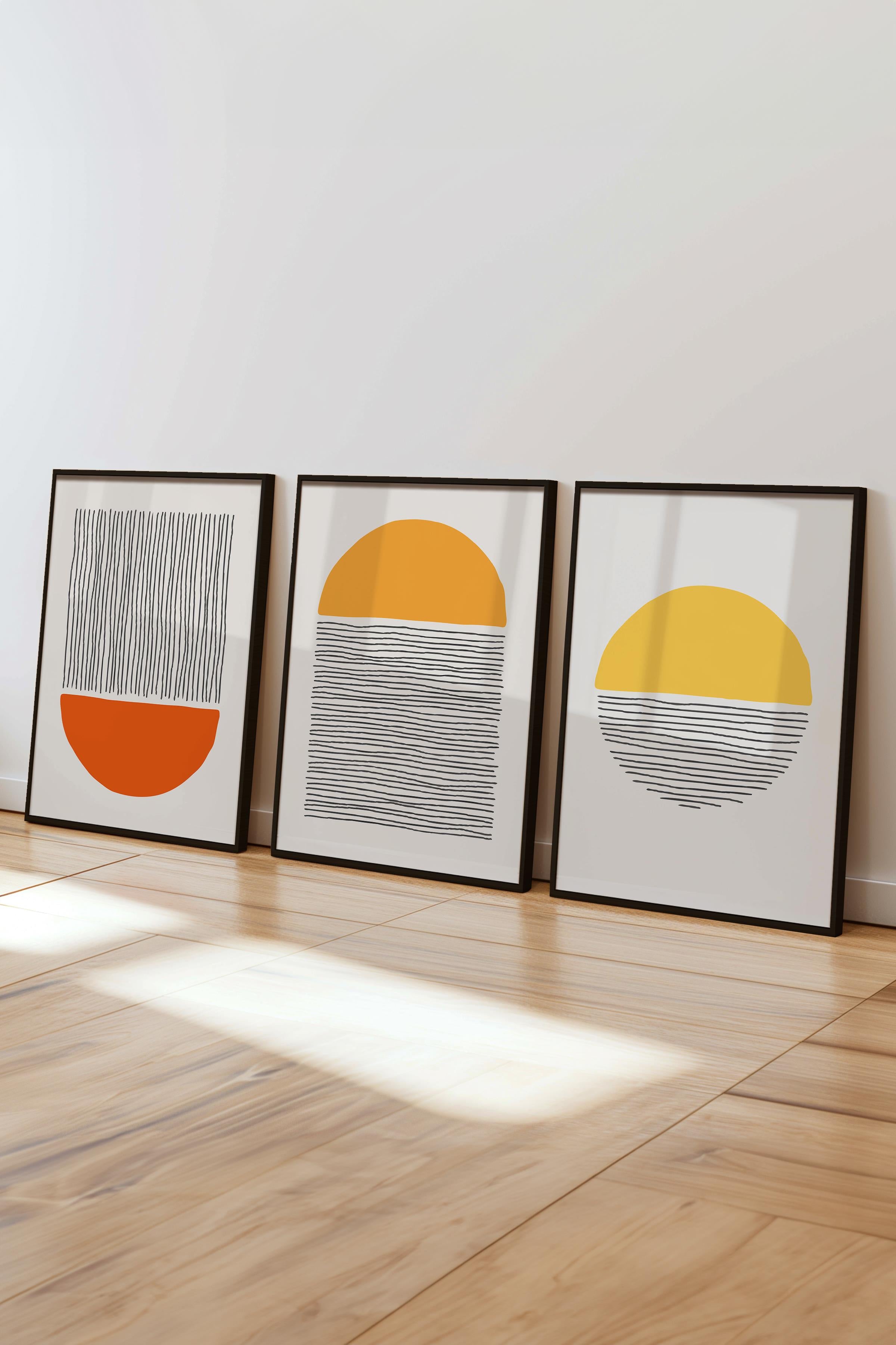 Çerçeveli Tablo Seti, 3 Adet Siyah Çerçeve ve Geometrik Temalı Poster Seti, Duvar Tablosu No:300659