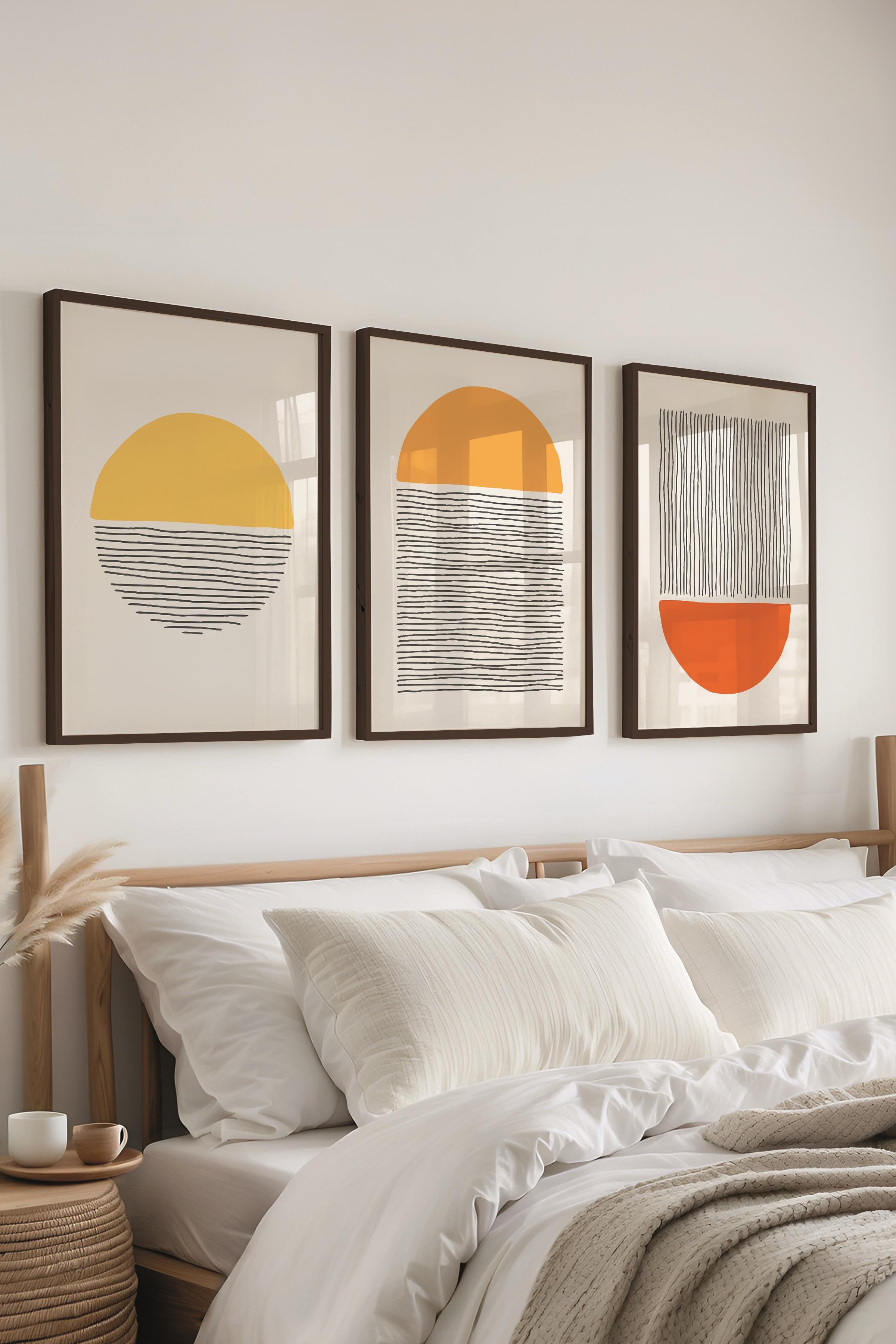 Çerçeveli Tablo Seti, 3 Adet Siyah Çerçeve ve Geometrik Temalı Poster Seti, Duvar Tablosu No:300659