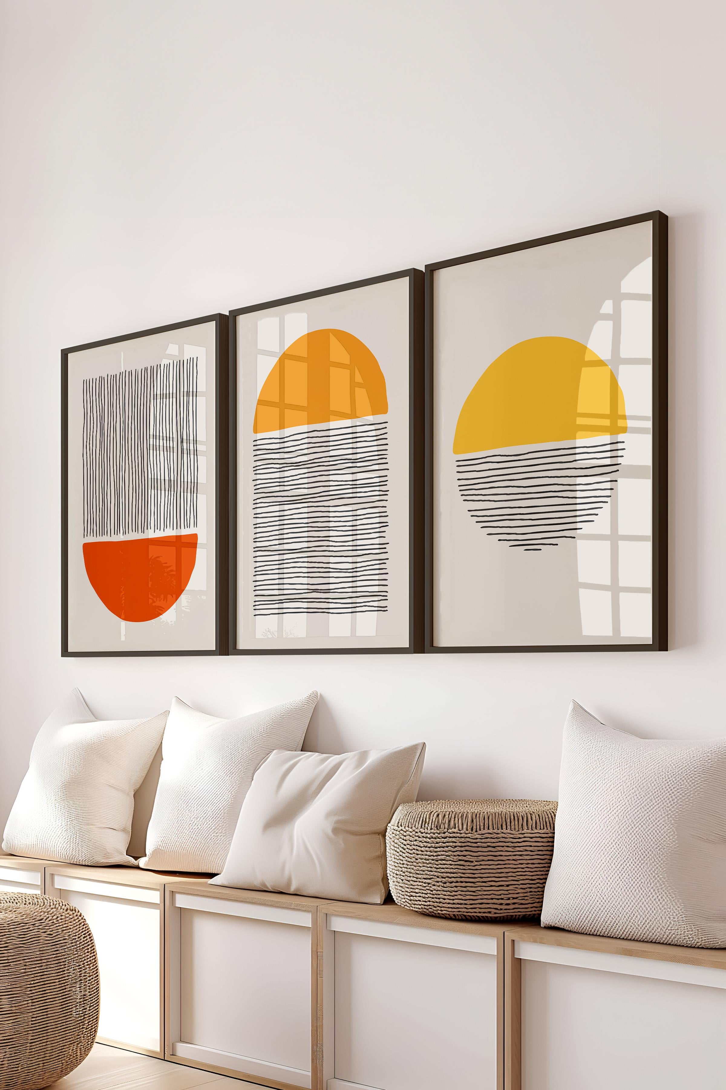 Çerçeveli Tablo Seti, 3 Adet Siyah Çerçeve ve Geometrik Temalı Poster Seti, Duvar Tablosu No:300659