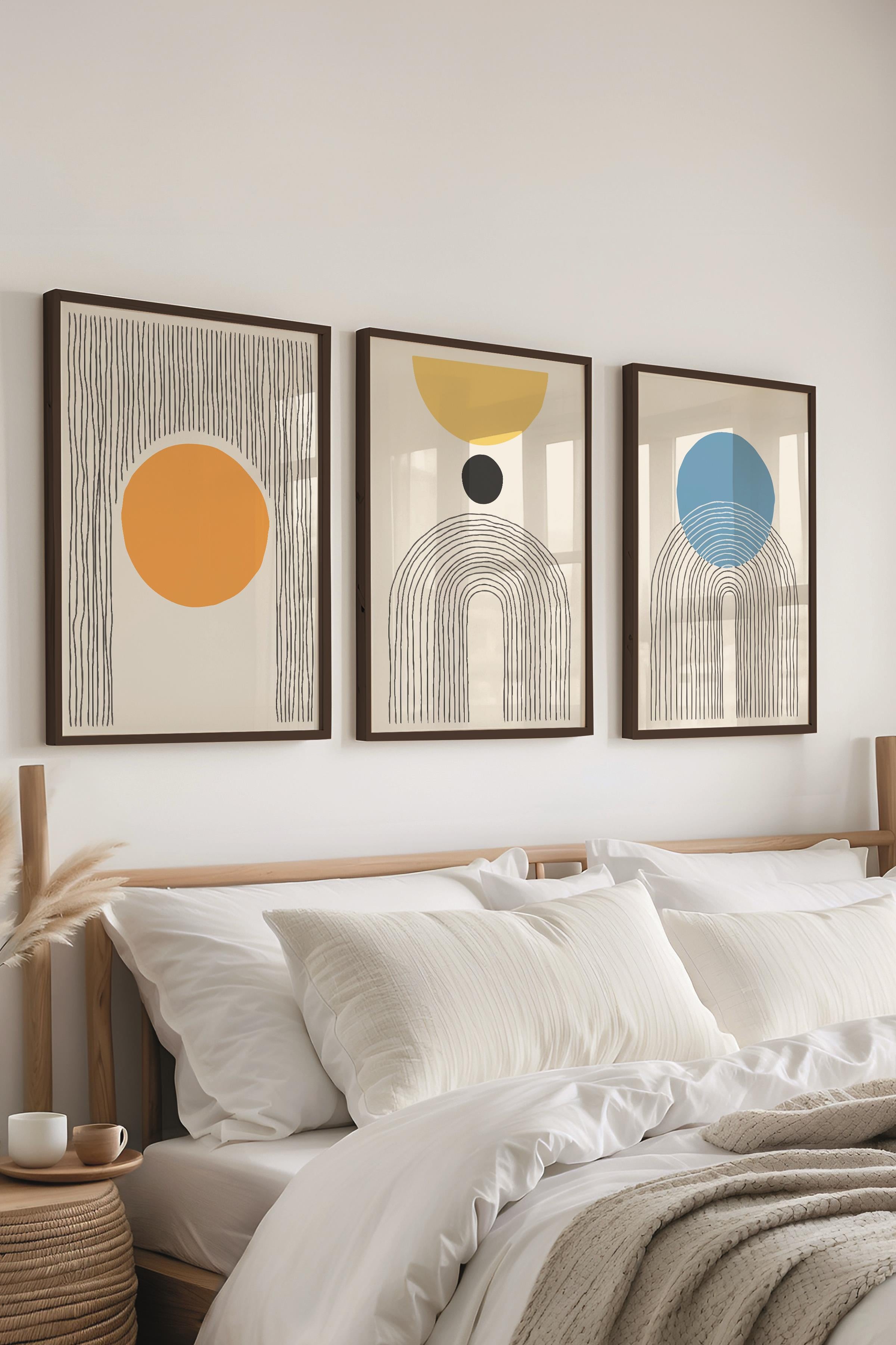 Çerçeveli Tablo Seti, 3 Adet Siyah Çerçeve ve Geometrik Temalı Poster Seti, Duvar Tablosu No:300661