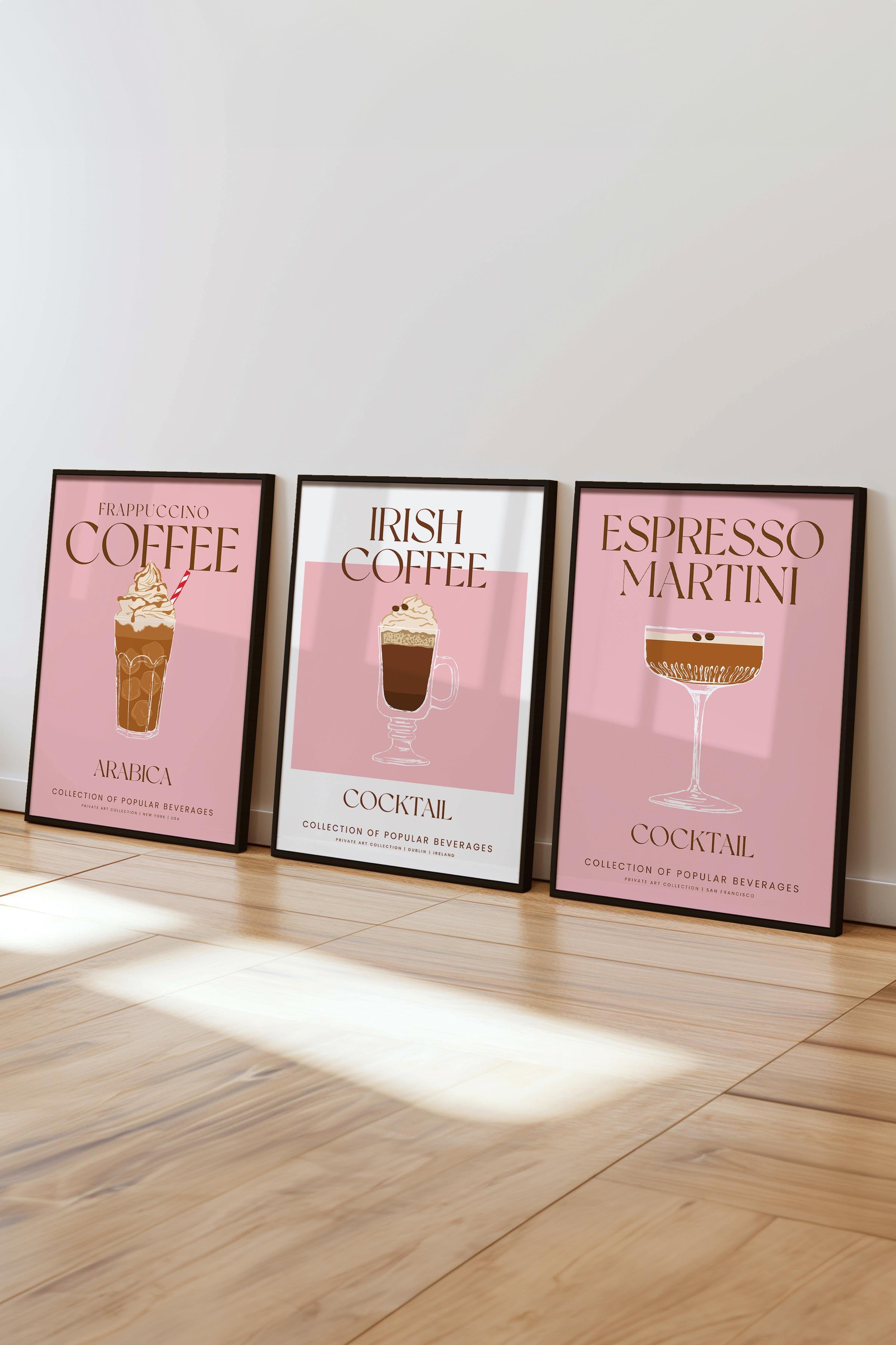 Çerçeveli Tablo Seti, 3 Adet Siyah Çerçeve ve Kokteyl Çizim Temalı Poster Seti, No:300538