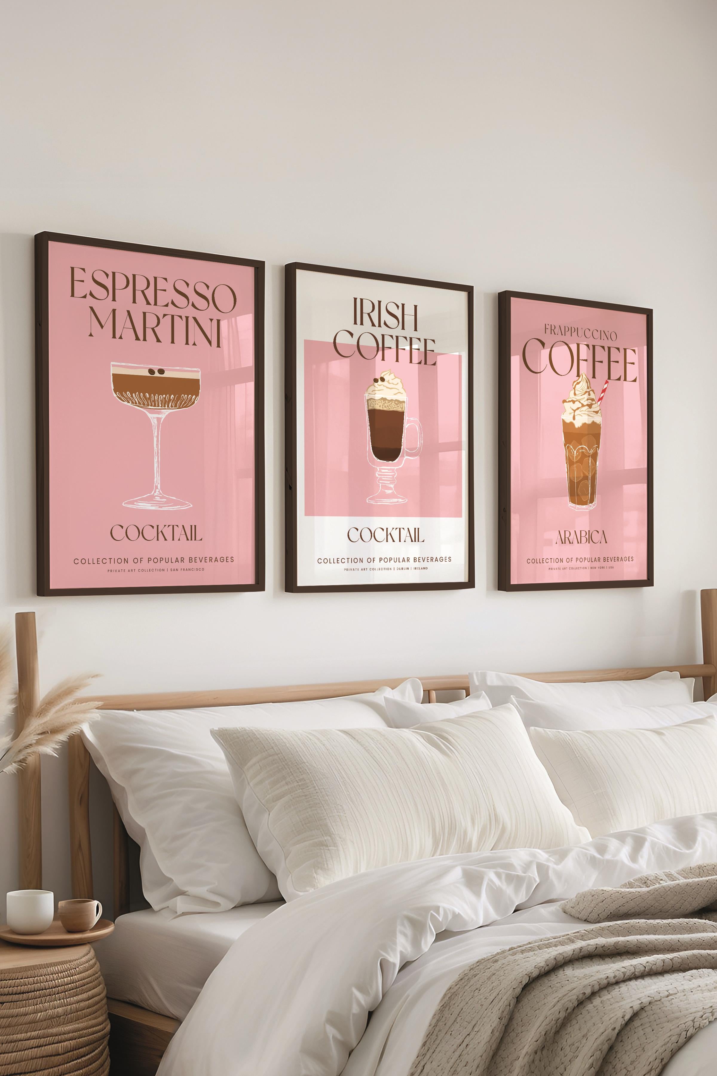 Çerçeveli Tablo Seti, 3 Adet Siyah Çerçeve ve Kokteyl Çizim Temalı Poster Seti, No:300538