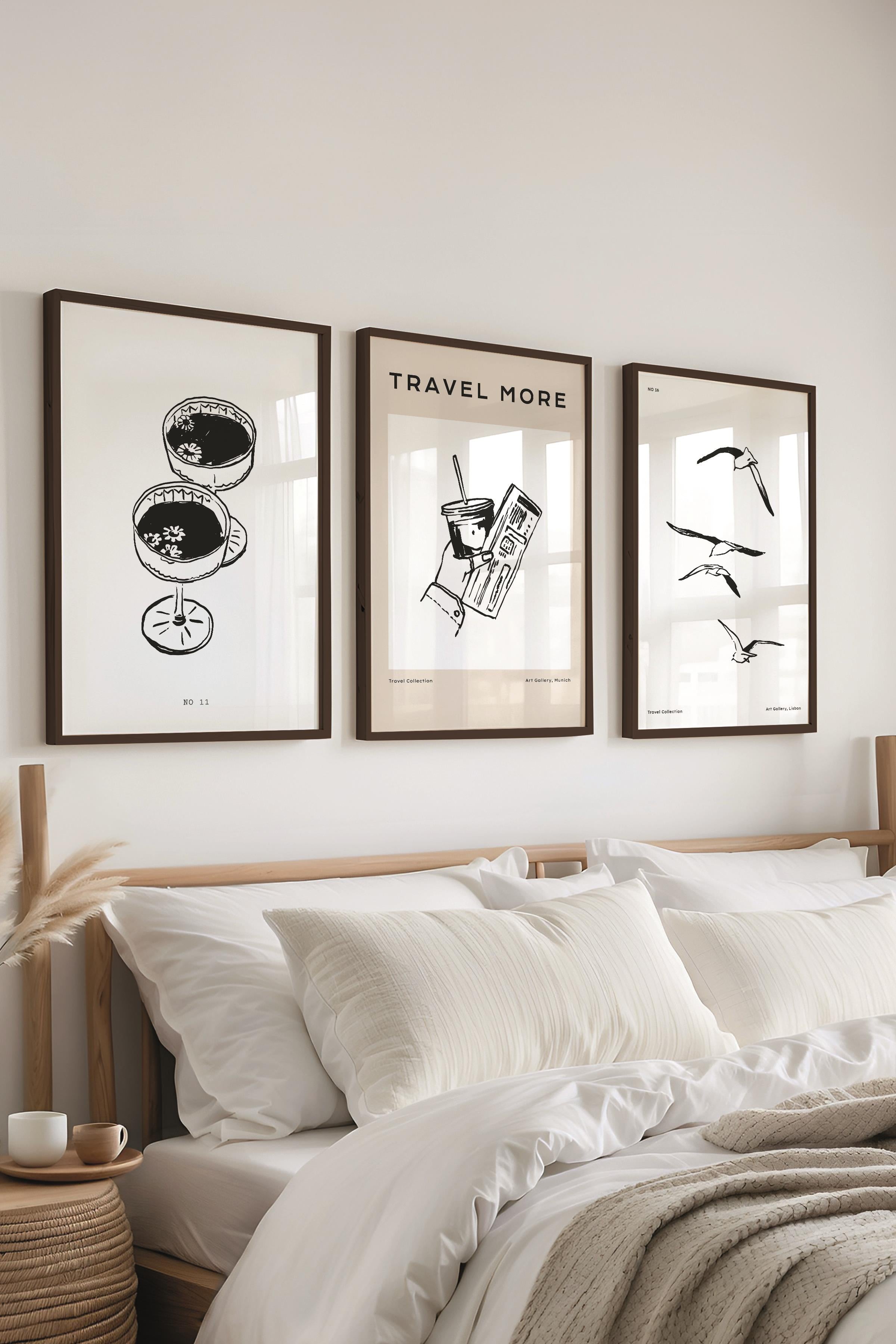 Çerçeveli Tablo Seti, 3 Adet Siyah Çerçeve ve Minimalist Çizim Temalı Poster Seti, No:300519