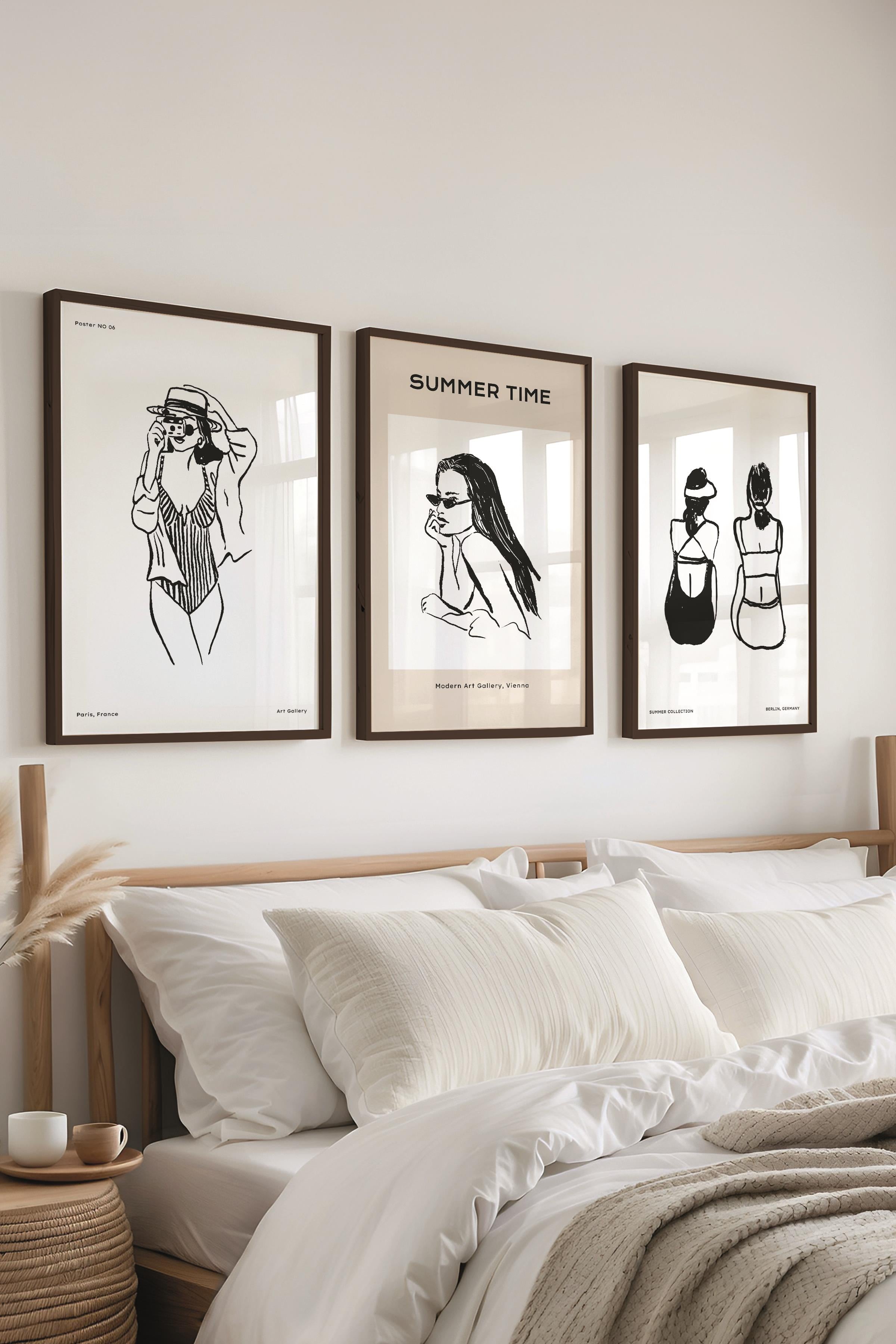 Çerçeveli Tablo Seti, 3 Adet Siyah Çerçeve ve Minimalist Çizim Temalı Poster Seti, No:300520