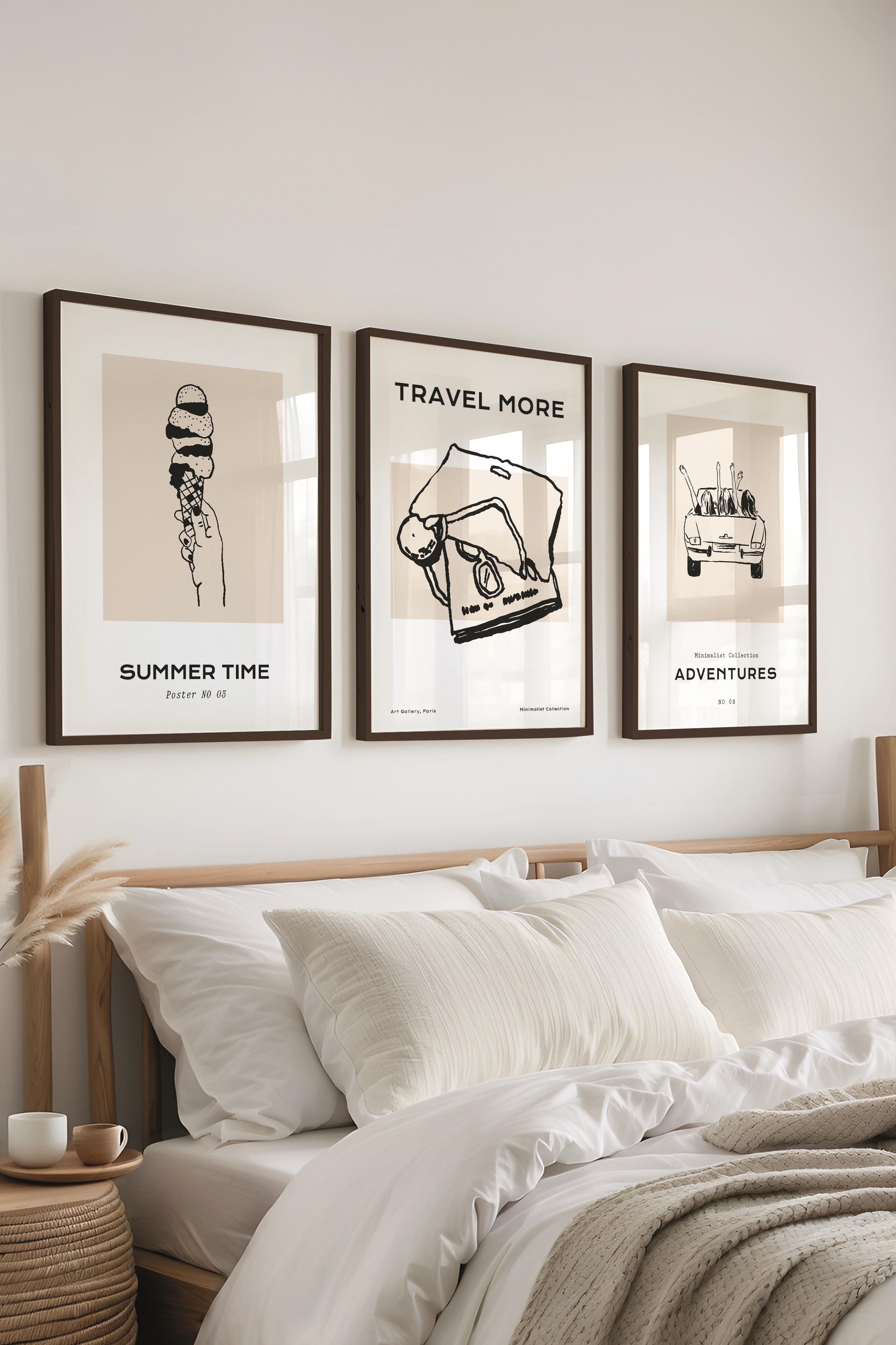 Çerçeveli Tablo Seti, 3 Adet Siyah Çerçeve ve Minimalist Çizim Temalı Poster Seti, No:300521