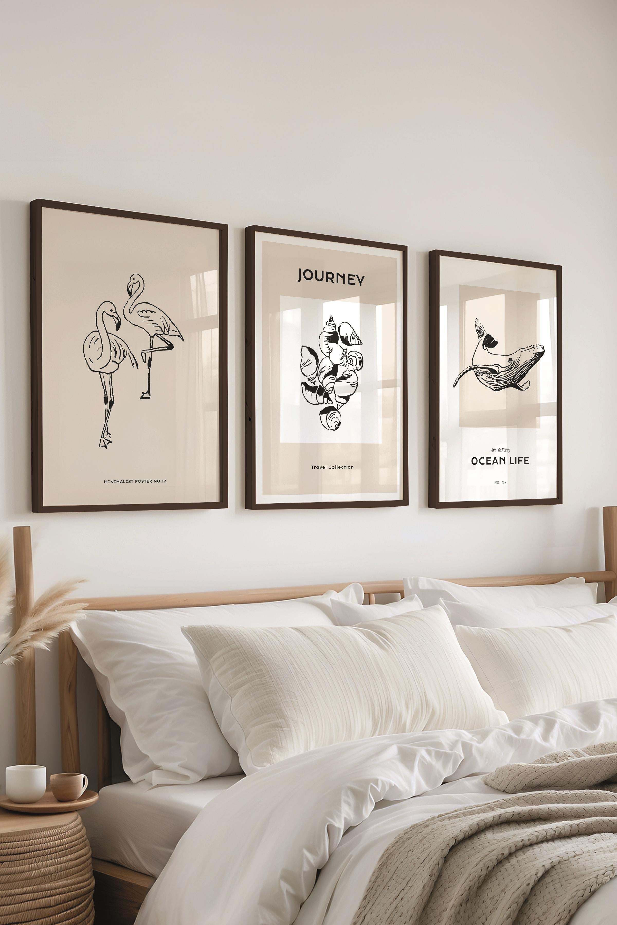 Çerçeveli Tablo Seti, 3 Adet Siyah Çerçeve ve Minimalist Çizim Temalı Poster Seti, No:300522