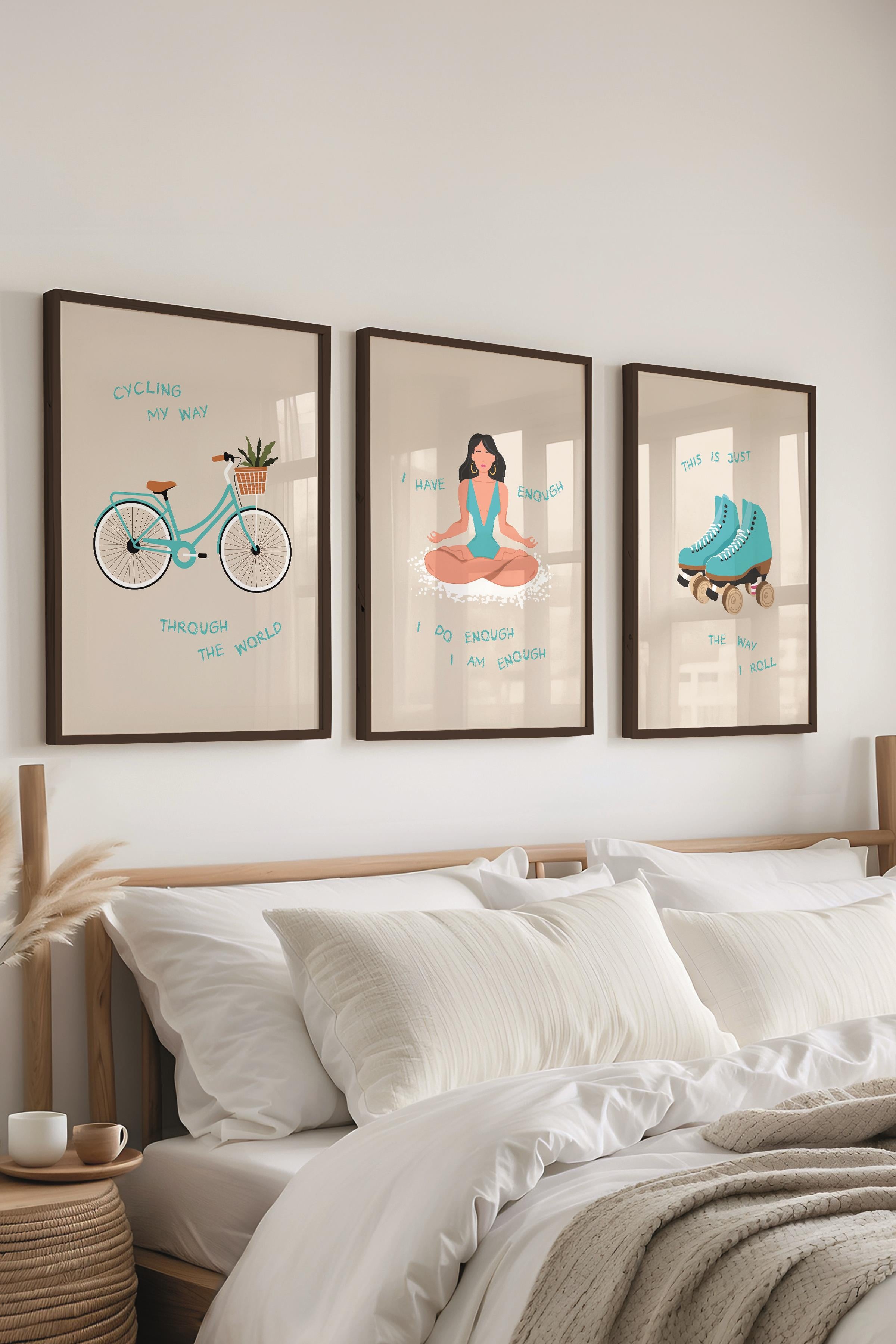 Çerçeveli Tablo Seti, 3 Adet Siyah Çerçeve ve Minimalist Çizim Temalı Poster Seti, No:300527