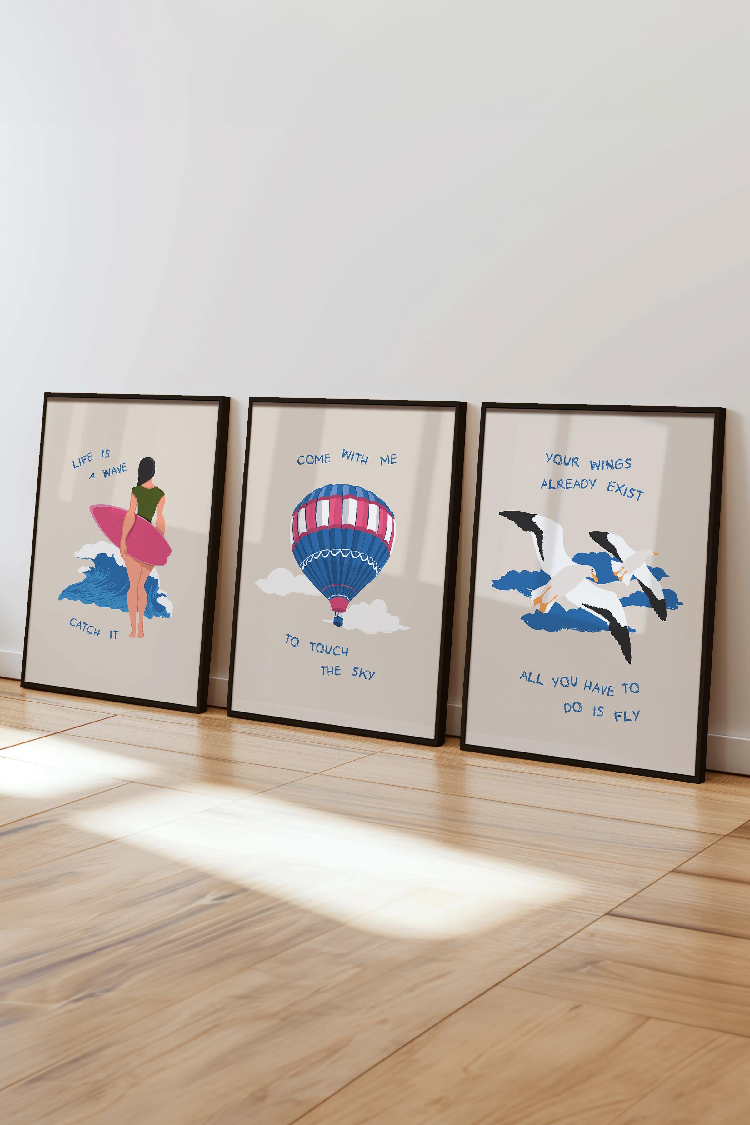 Çerçeveli Tablo Seti, 3 Adet Siyah Çerçeve ve Minimalist Çizim Temalı Poster Seti, No:300529