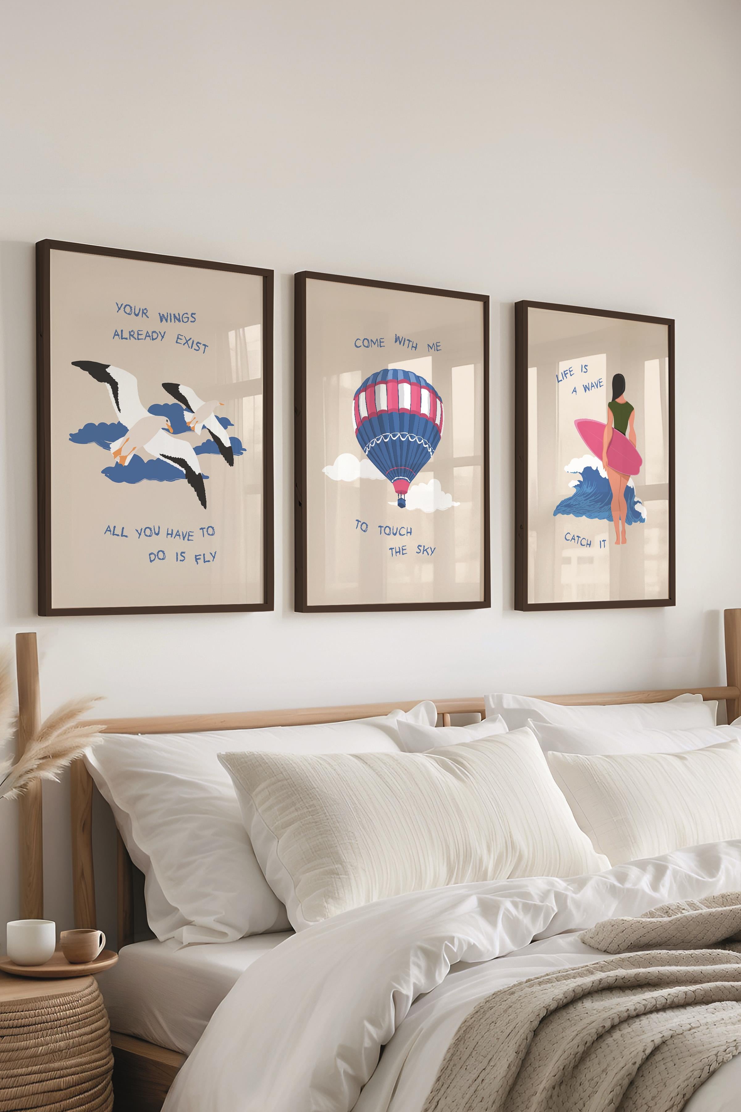 Çerçeveli Tablo Seti, 3 Adet Siyah Çerçeve ve Minimalist Çizim Temalı Poster Seti, No:300529