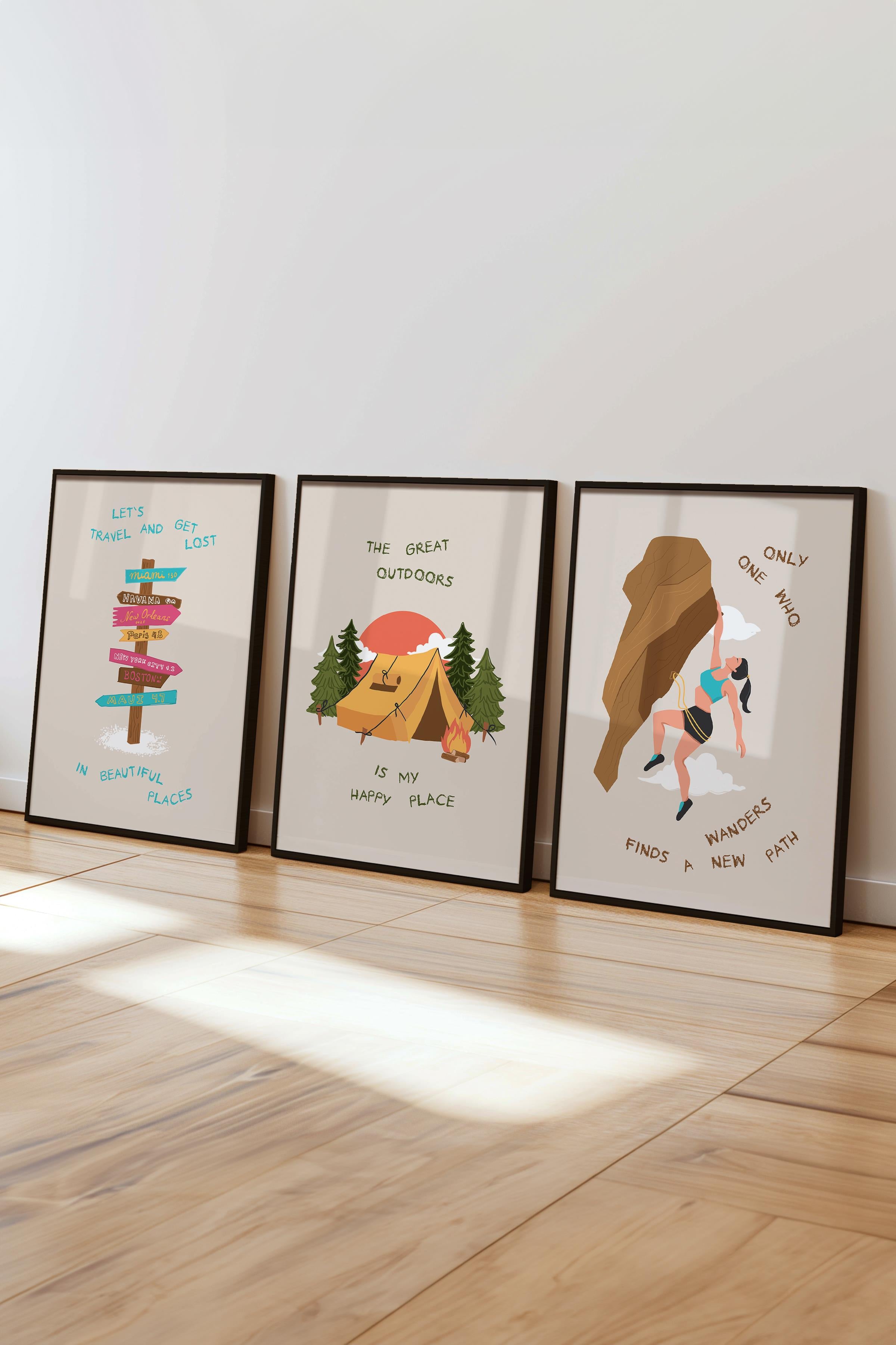 Çerçeveli Tablo Seti, 3 Adet Siyah Çerçeve ve Minimalist Çizim Temalı Poster Seti, No:300530